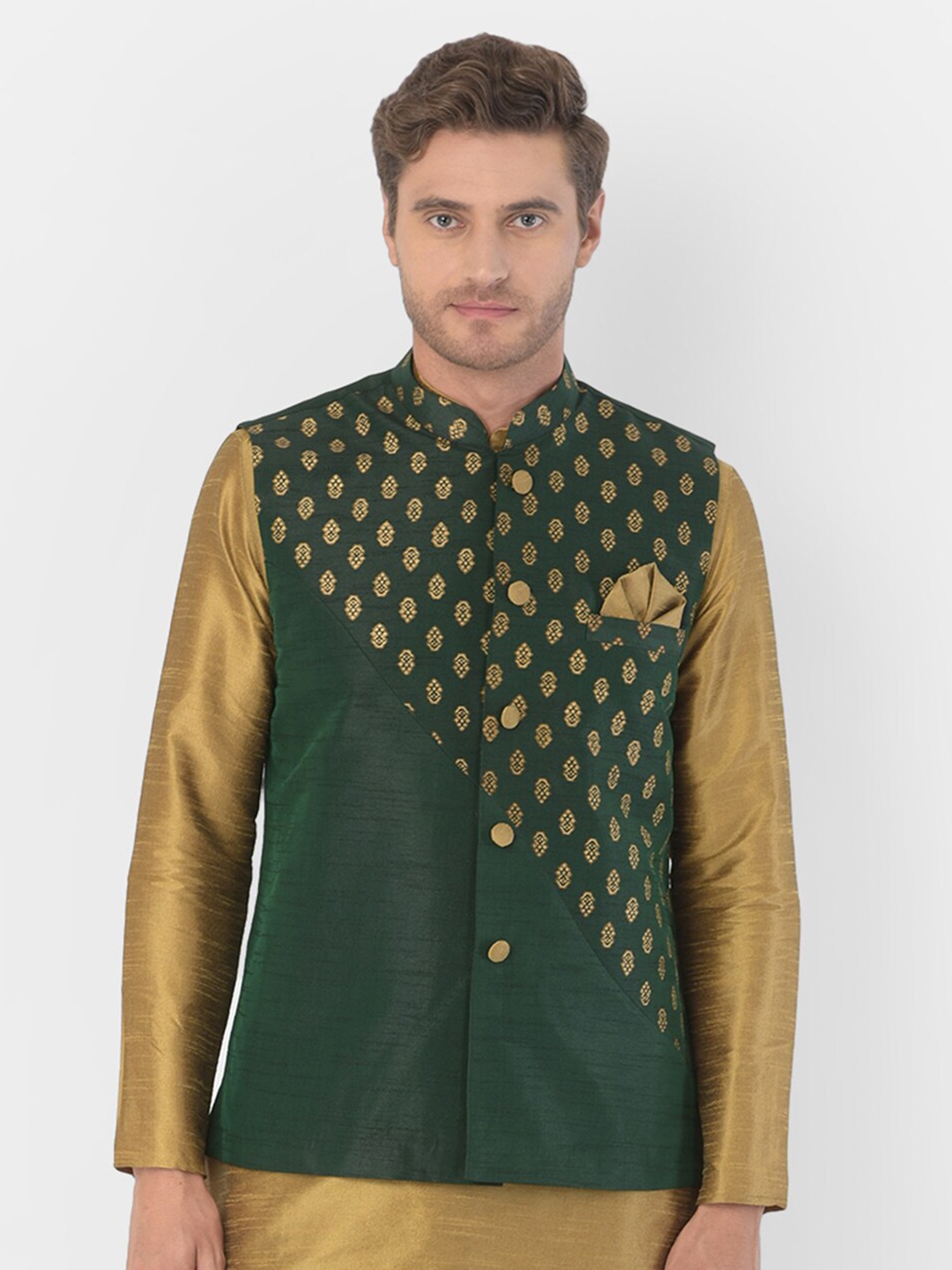 

DEYANN Printed Nehru Jacket, Green