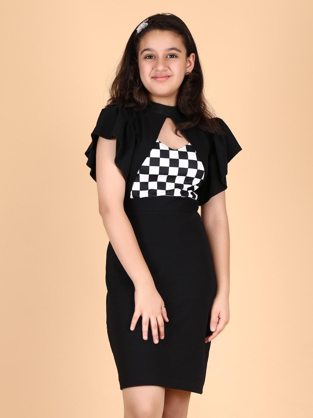 

DEKLOOK Girls Printed Bodycon Dress, Black