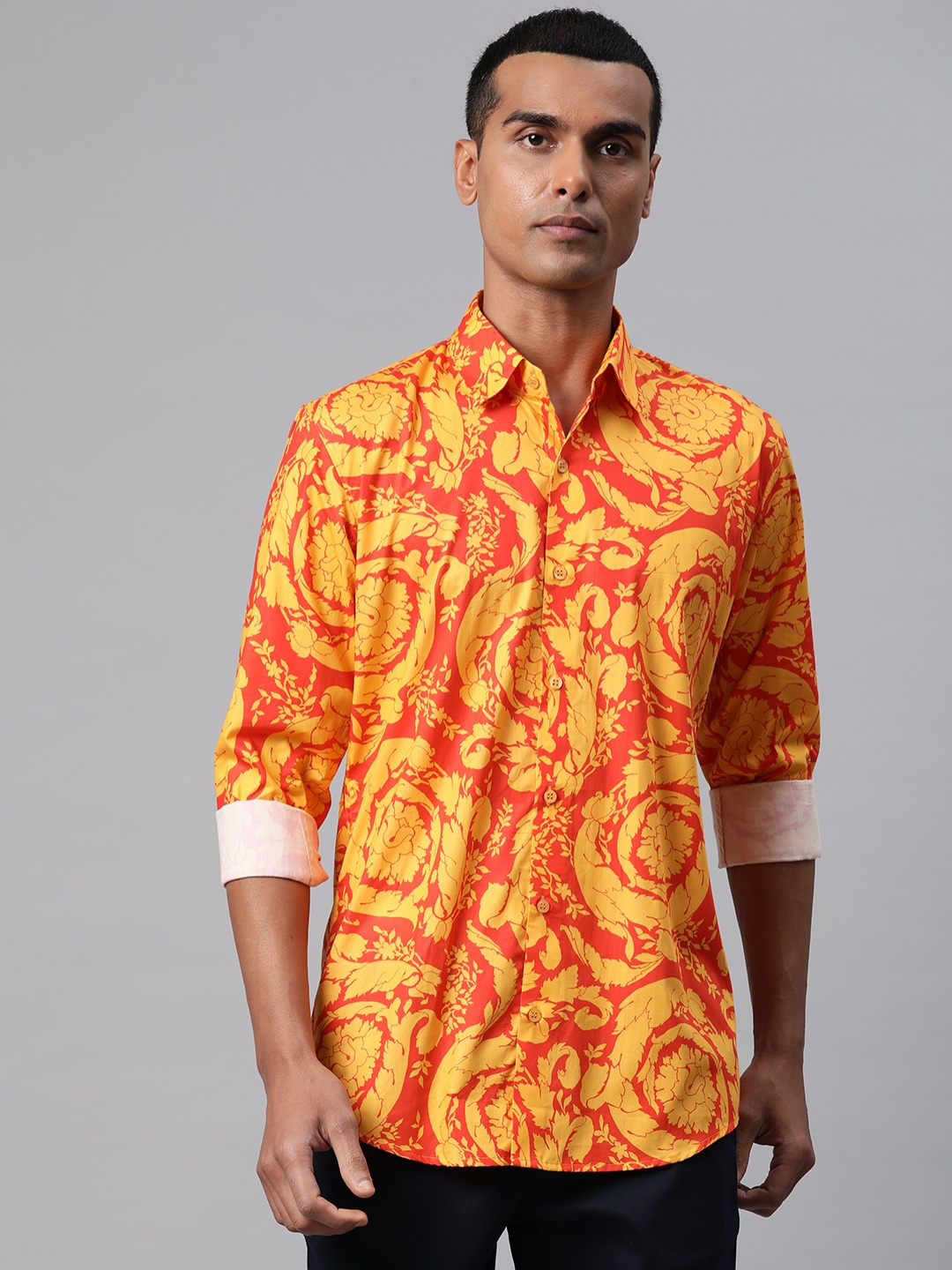 

Monsui Men Classic Floral Printed Casual Shirt, Orange