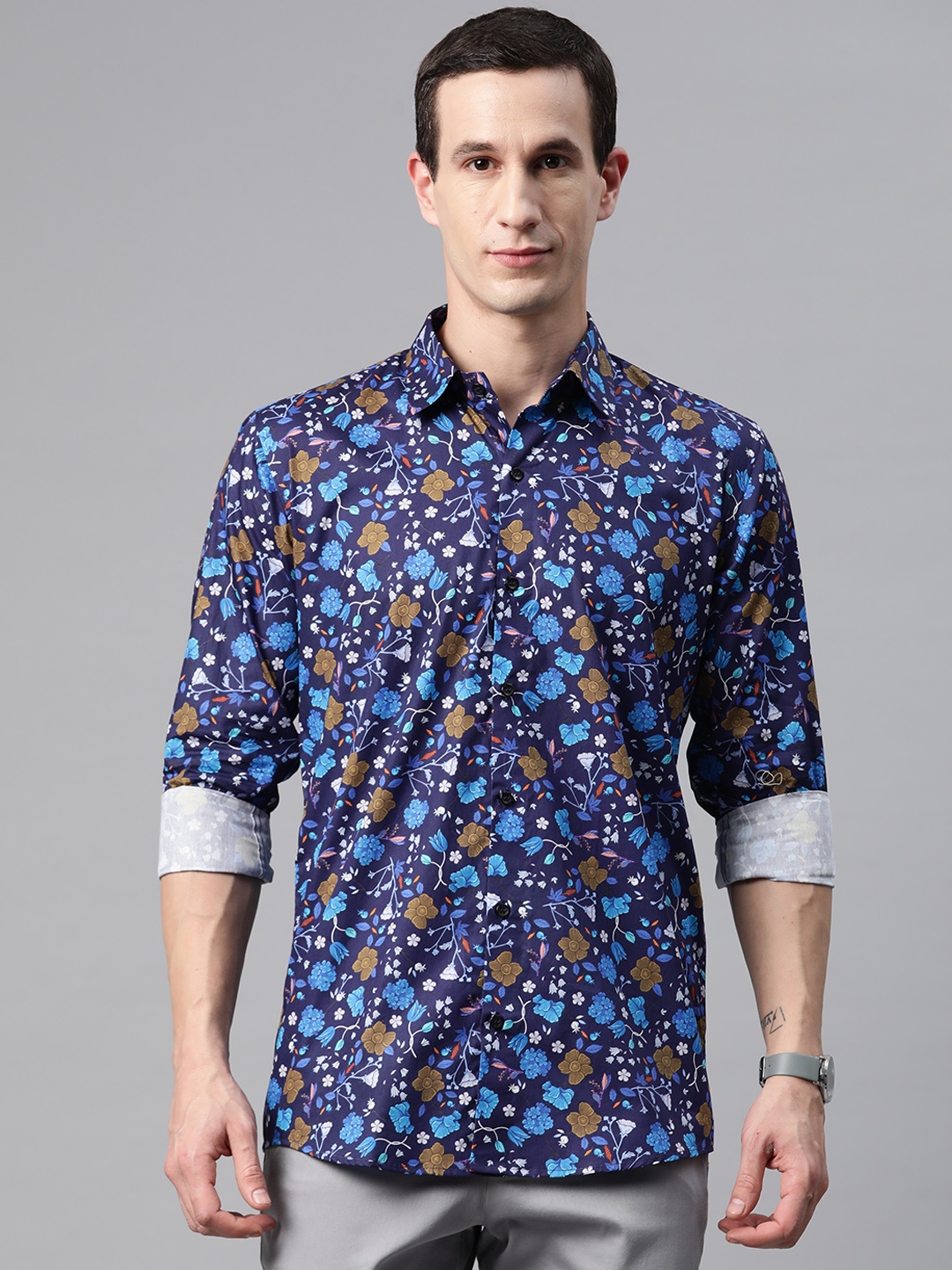 

Monsui Men Classic Floral Printed Casual Shirt, Blue