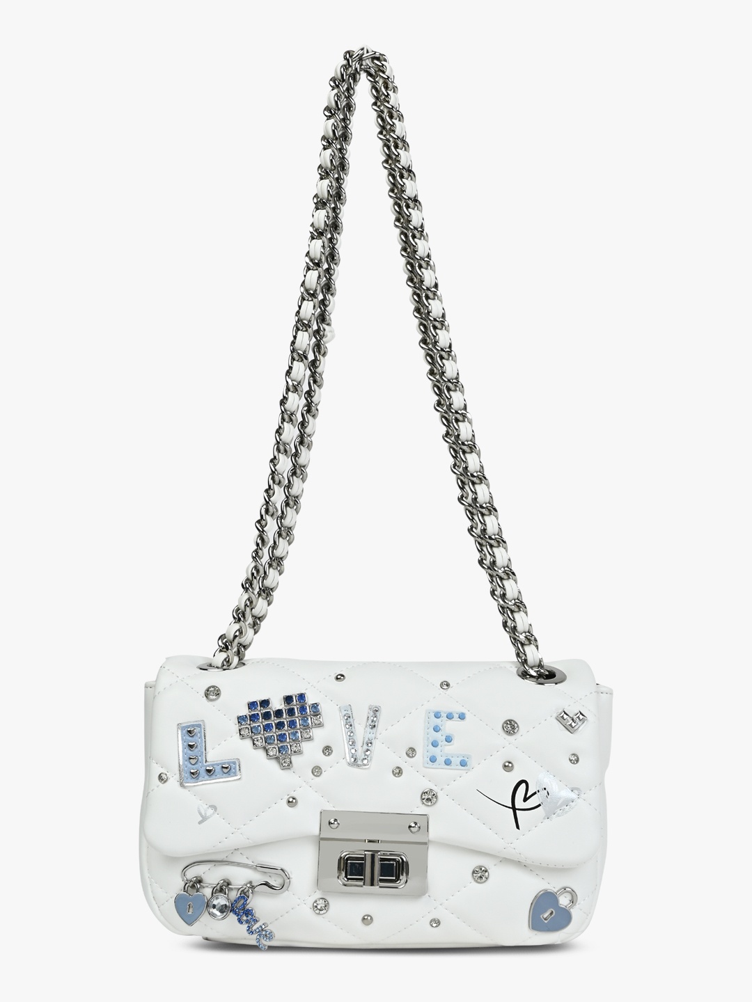 

ALDO Embellished Structured Sling Bag with Quilted, Blue