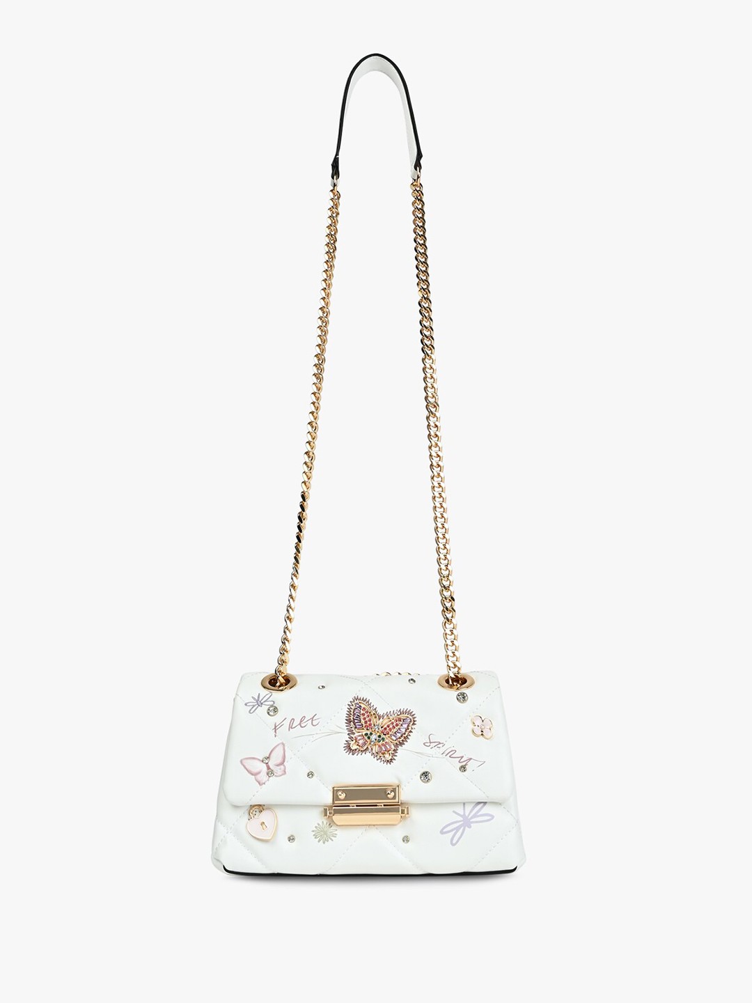 

ALDO Embellished Structured Sling Bag with Quilted, White
