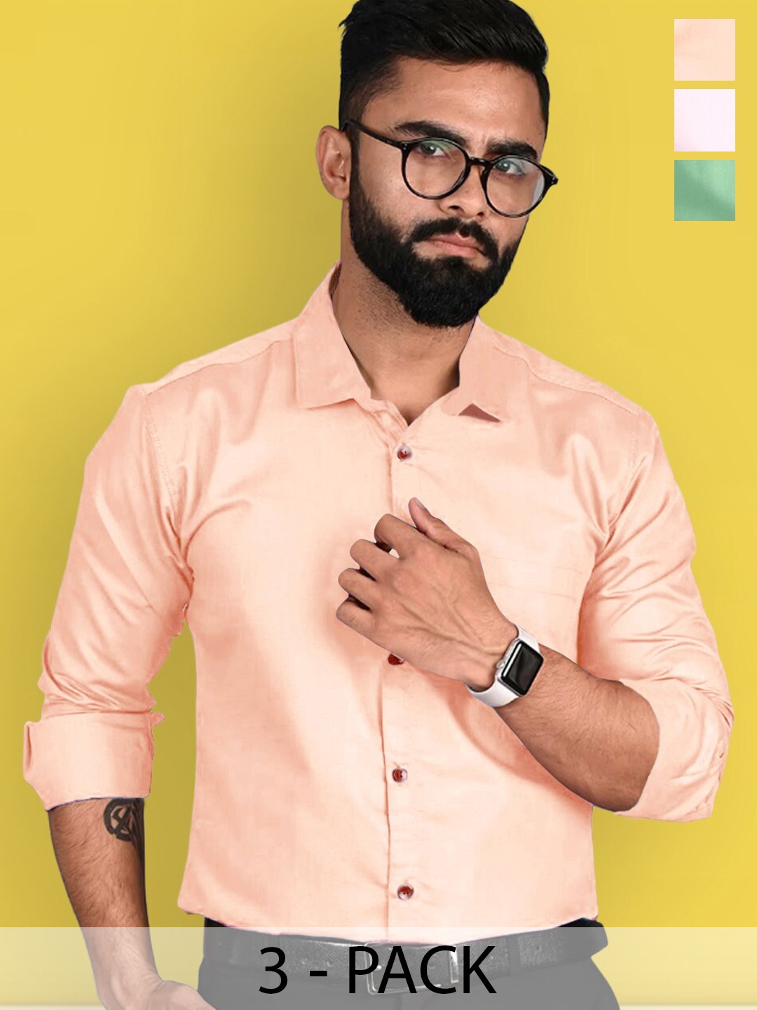 

Ethnic basket Pack of 3 Spread Collar Standard Cotton Opaque Formal Shirt, Peach