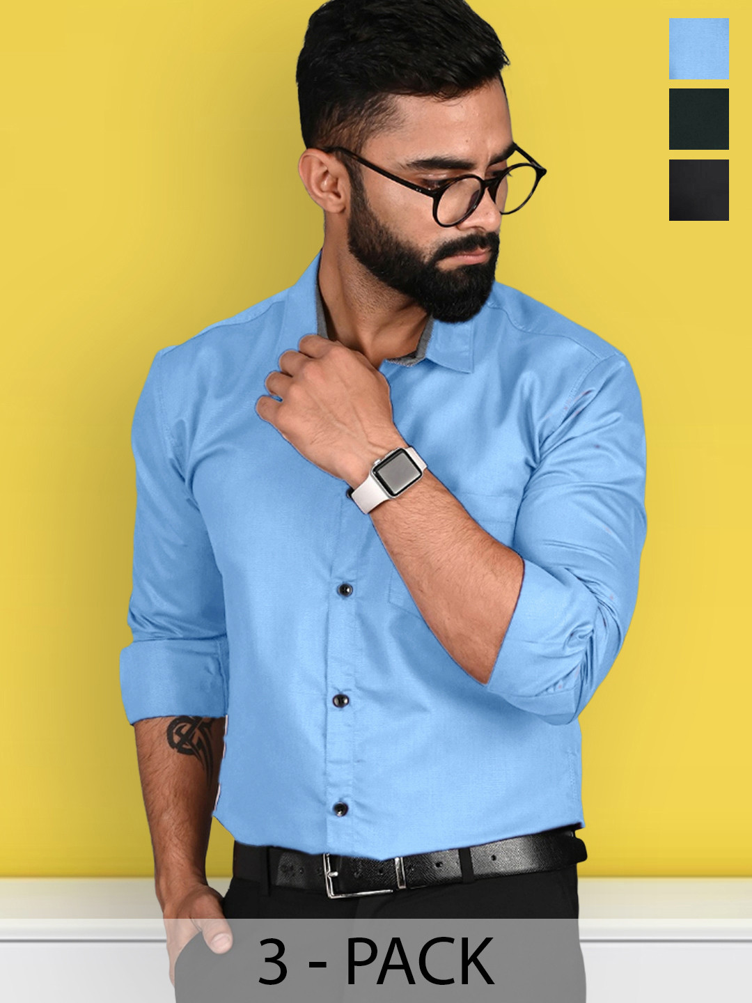 

Ethnic basket Pack Of 2 spread collar Long Sleeves Standard Formal Shirt, Blue