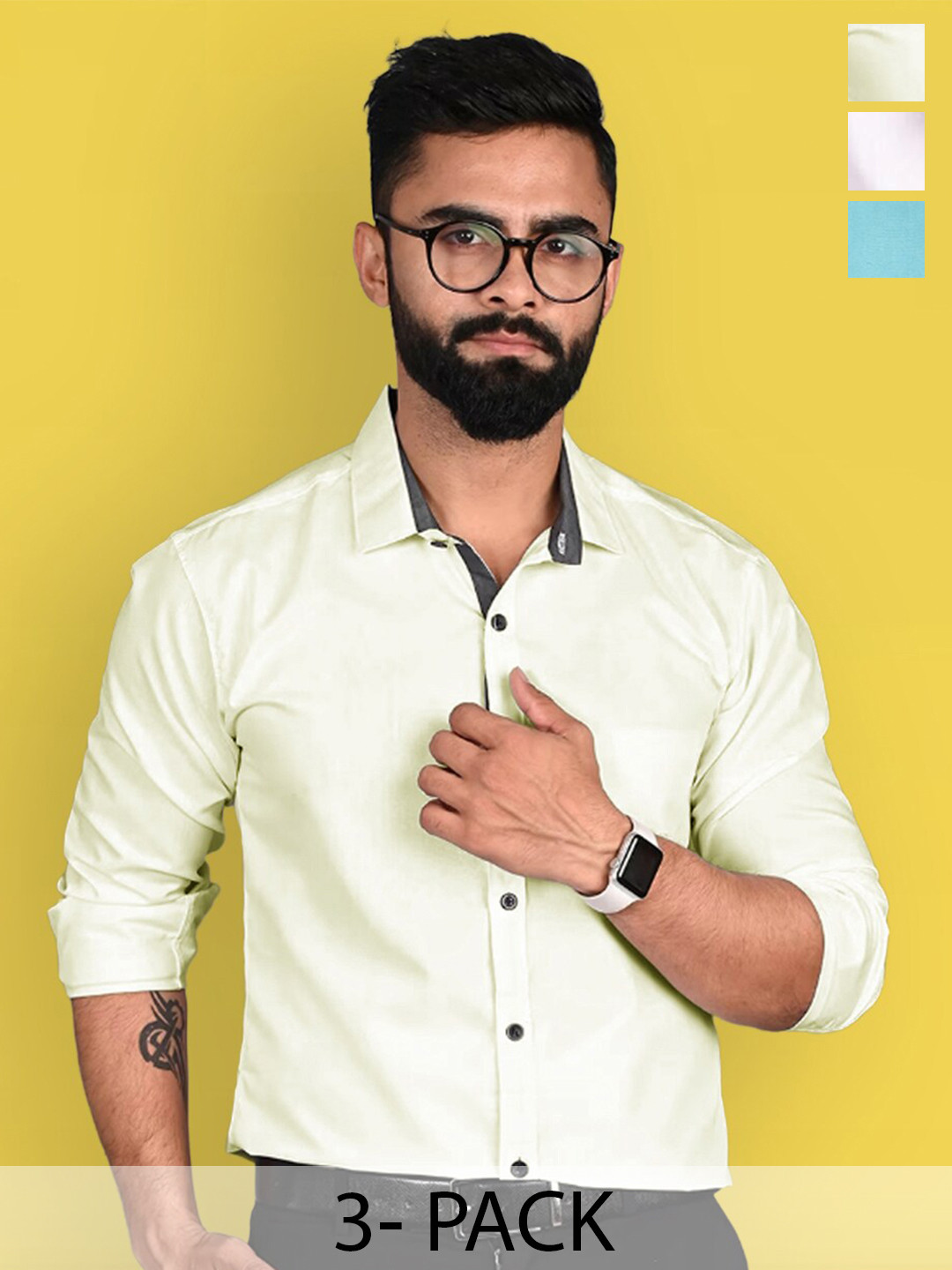 

Ethnic basket Pack Of 3 Spread Collar Formal Cotton Shirt, Blue