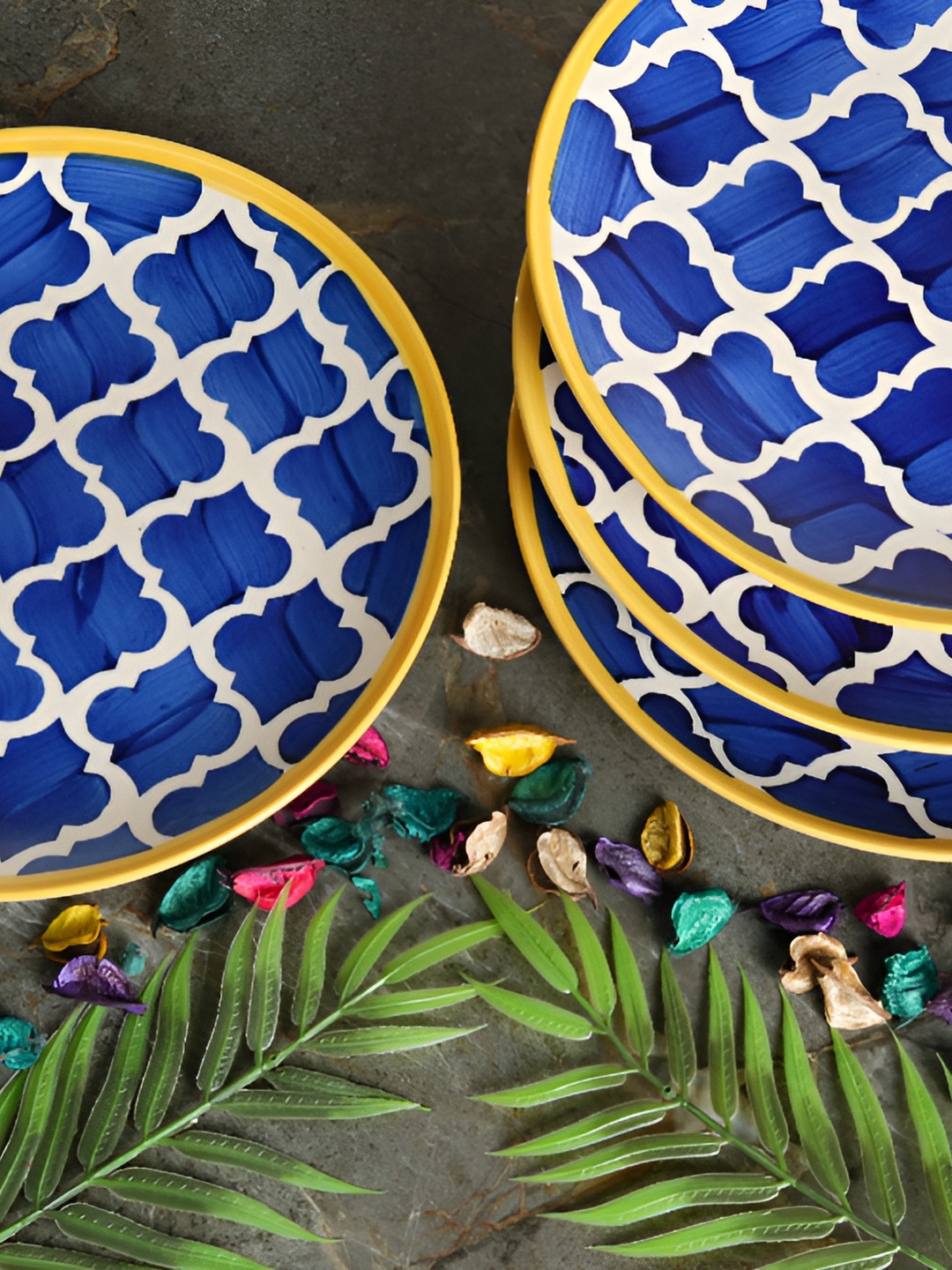 

caffeine Blue & White 4 Pieces Printed Ceramic Plates