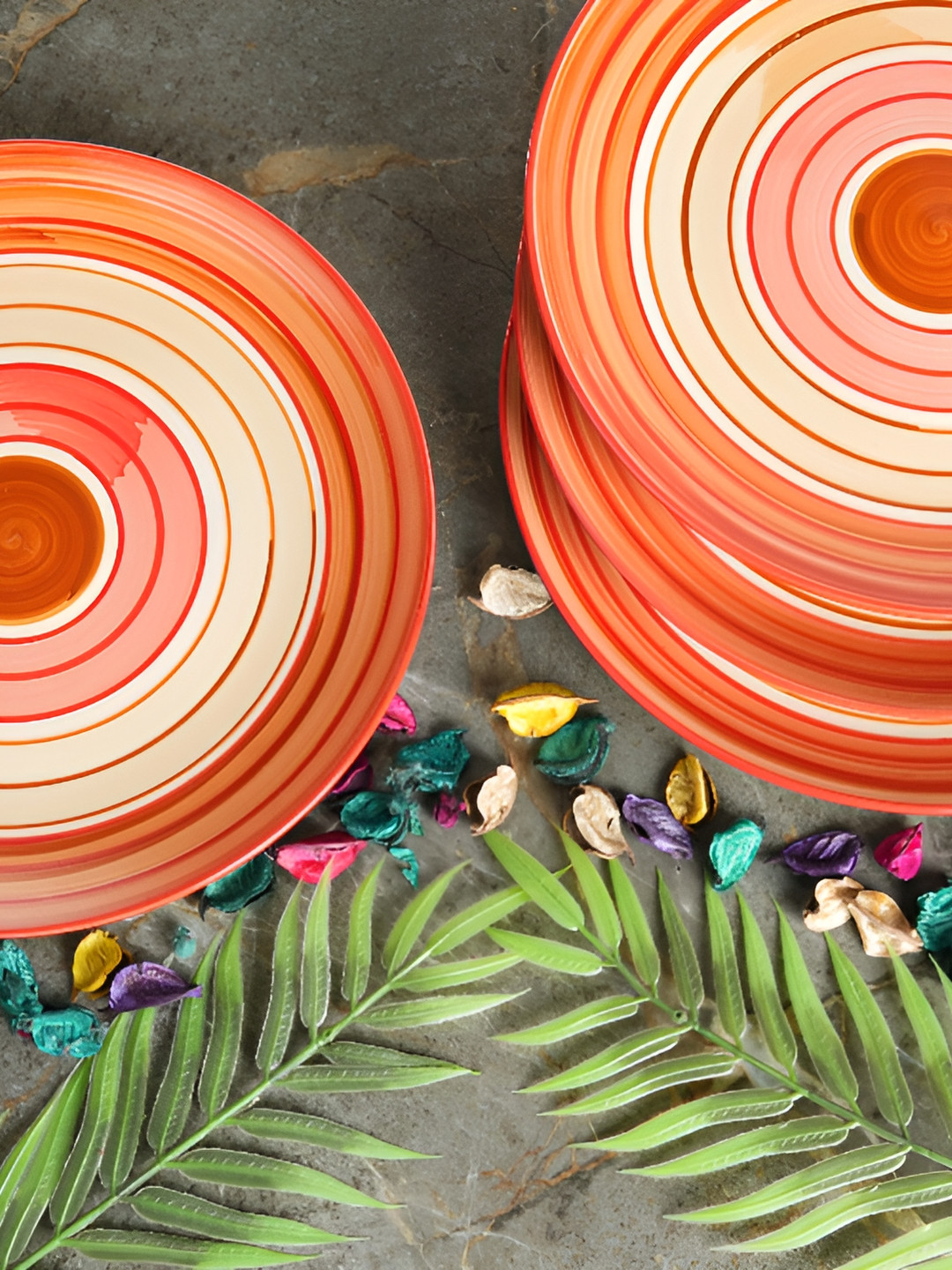 

caffeine Orange & Beige 4 Pieces Printed Ceramic Plates