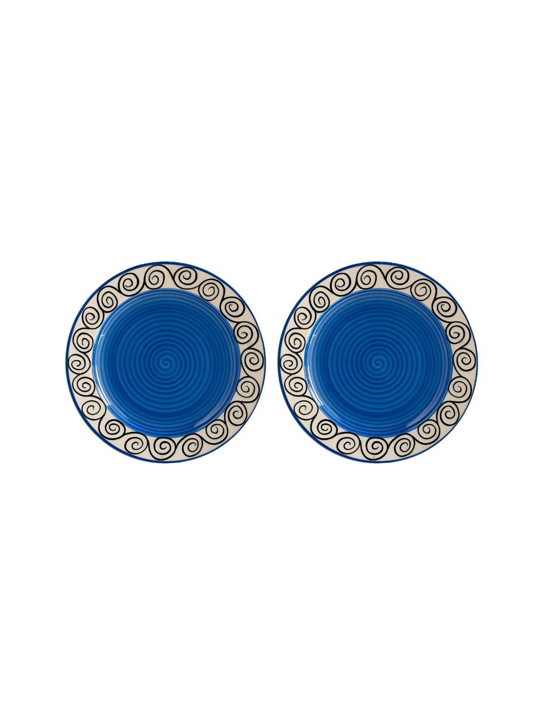 

caffeine Blue & White 2 Pieces Ceramic Dishwasher and Microwave Safe Plates