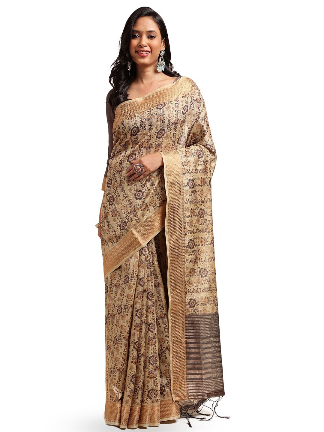 

DOI MOI Ethnic Motifs Zari Banarasi Saree, Brown