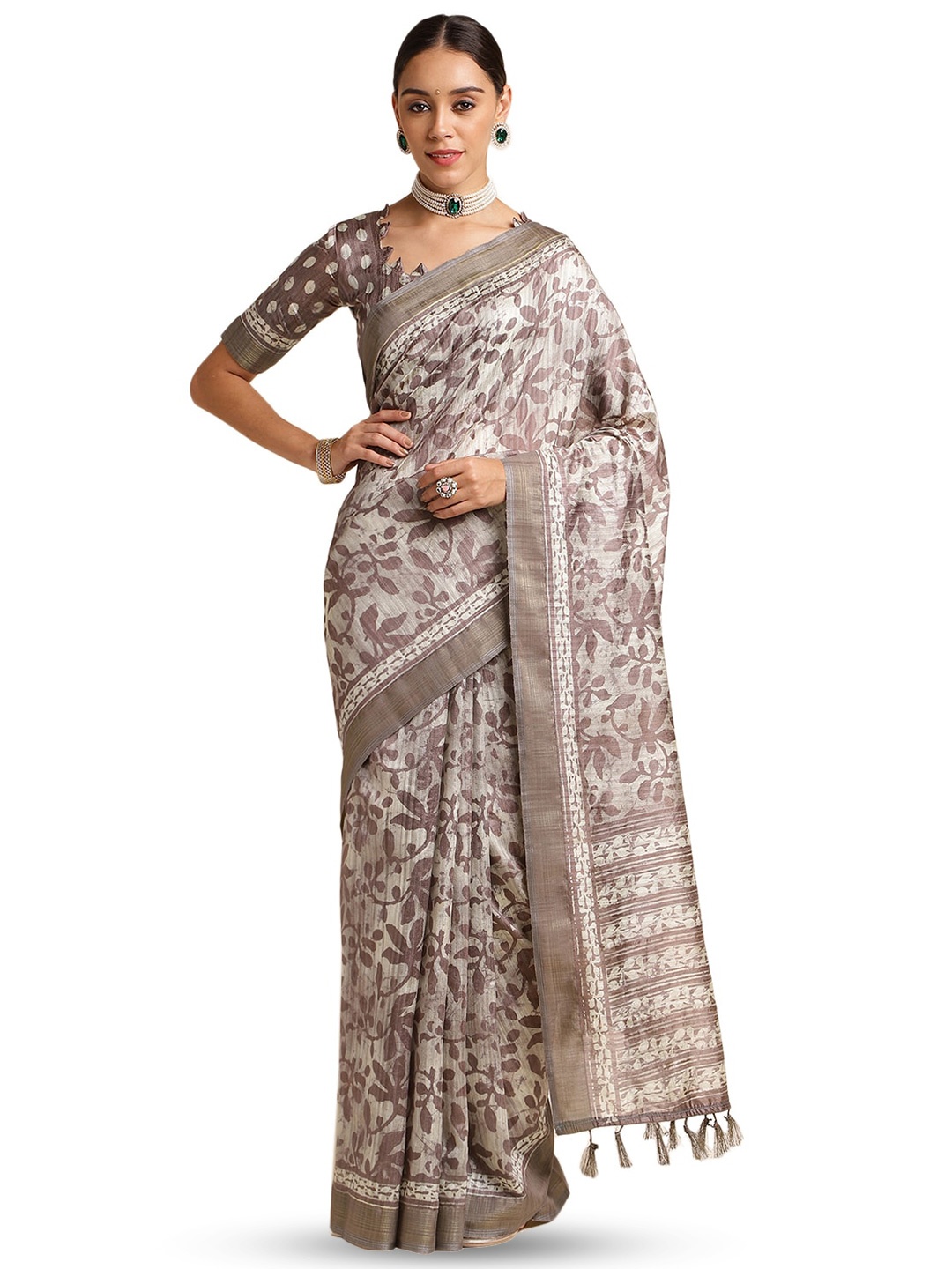 

DOI MOI Floral Printed Banarasi Saree, Green