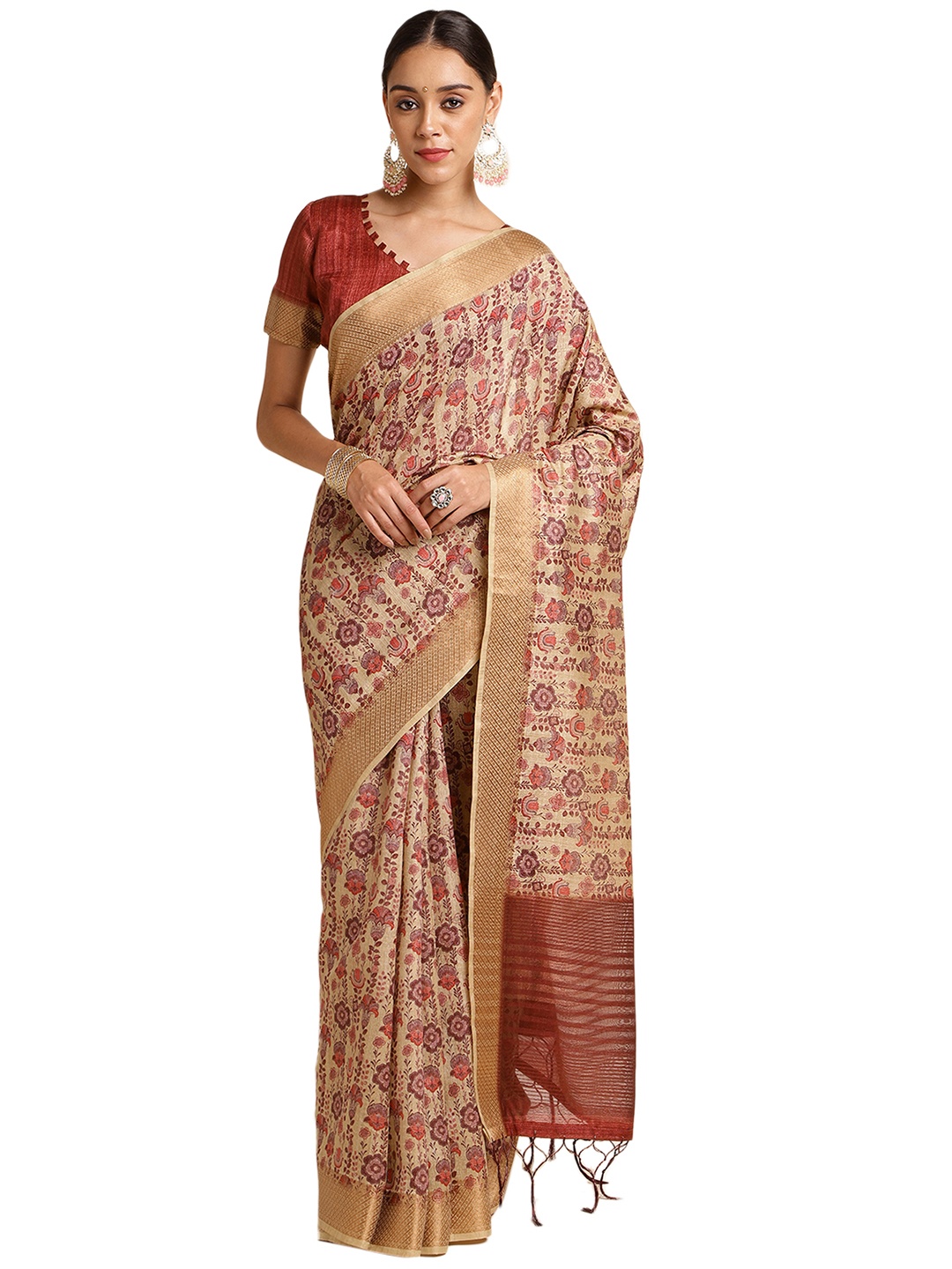 

DOI MOI Ethnic Motifs Zari Banarasi Saree, Red