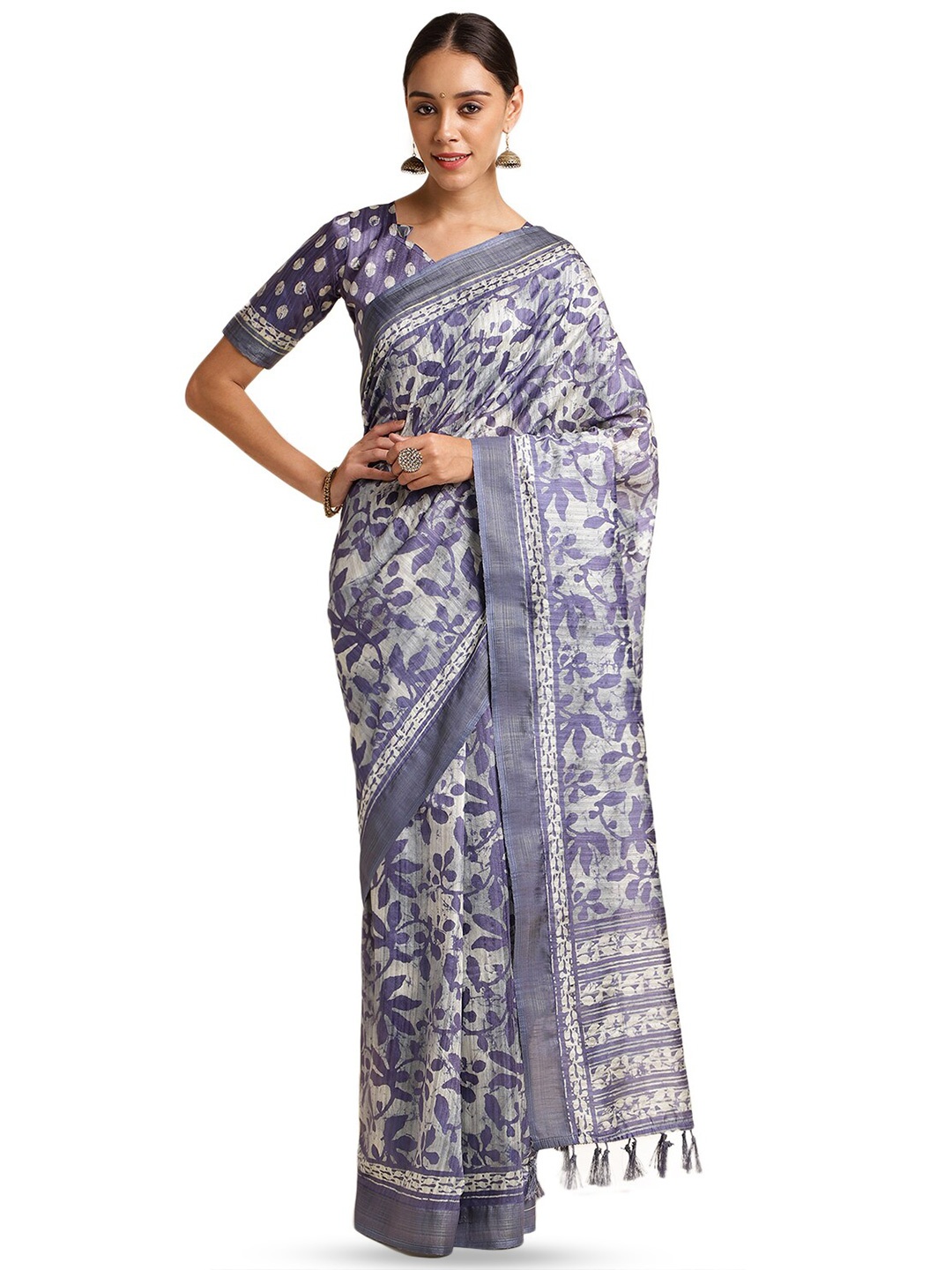 

DOI MOI Ethnic Motifs Printed Zari Saree, Blue