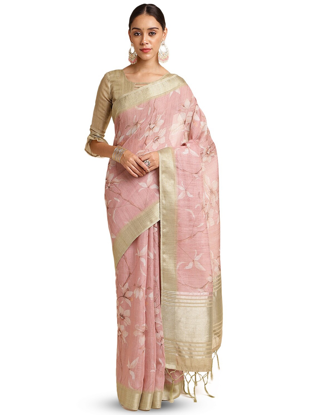 

DOI MOI Ethnic Motifs Zari Organza Banarasi Saree, Pink