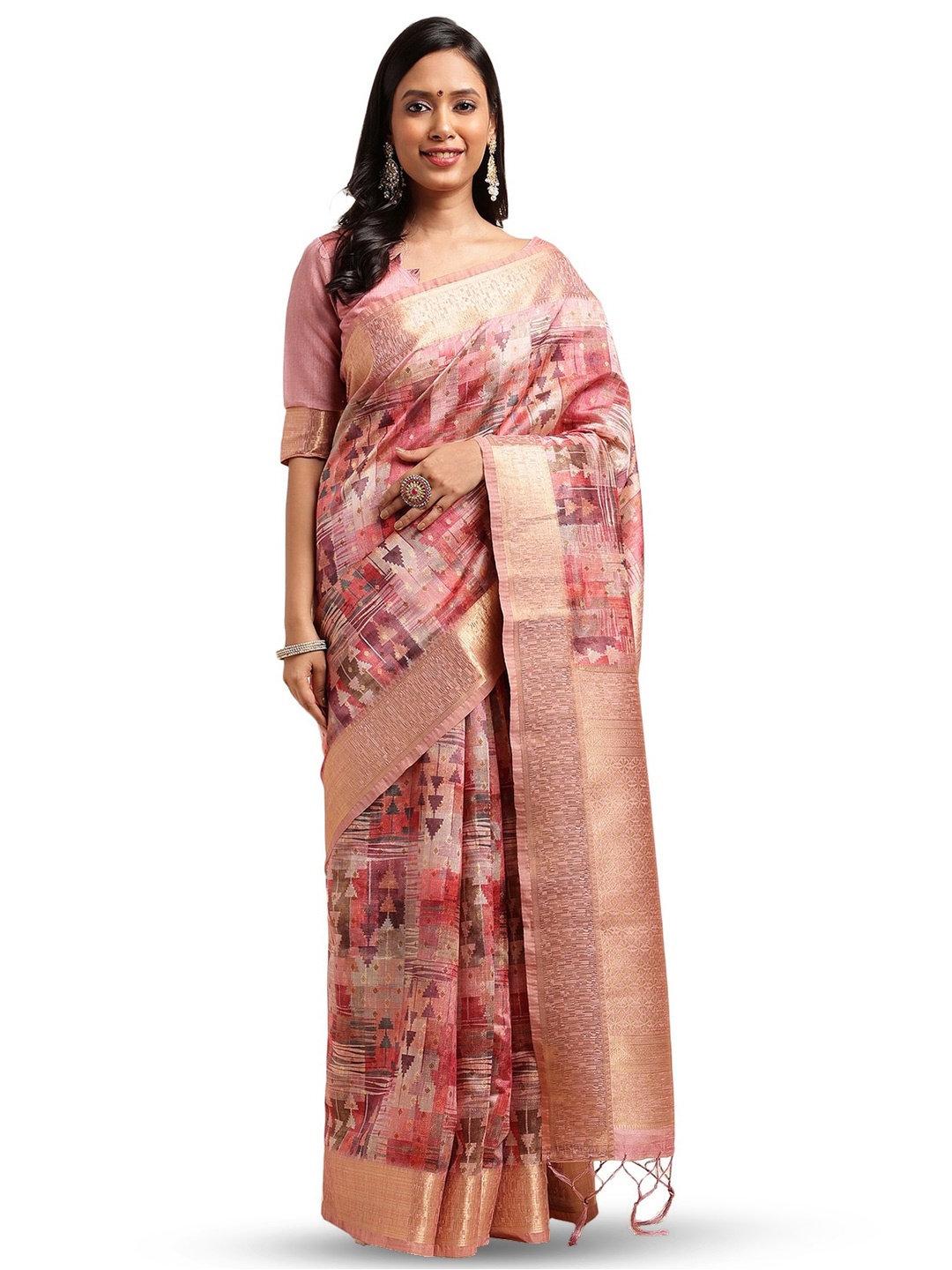 

DOI MOI Floral Printed Tussar Saree, Pink