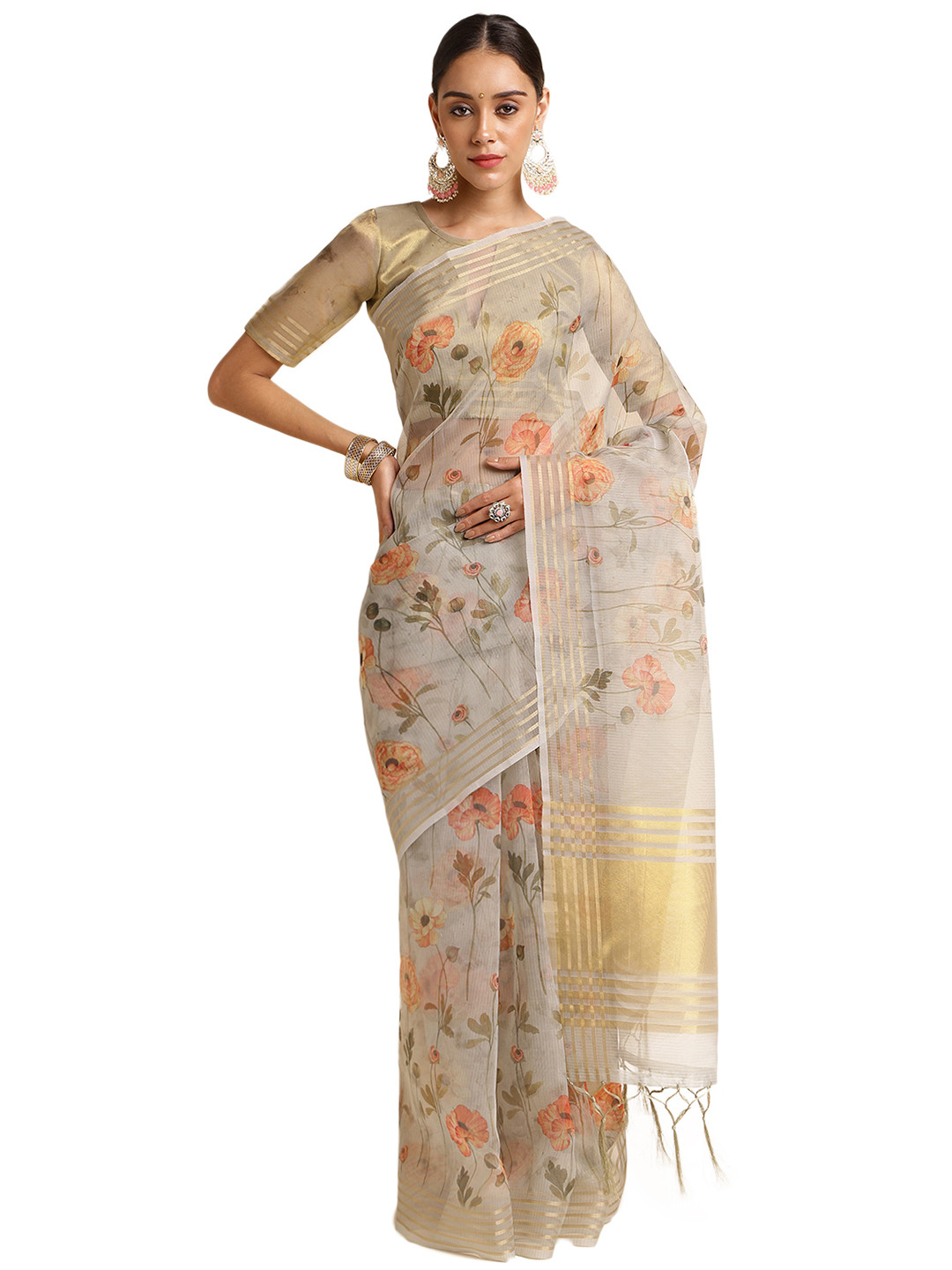 

DOI MOI Floral Printed Saree, Grey