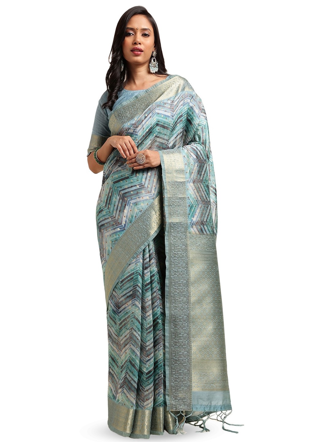 

DOI MOI Geometric Printed Saree, Blue