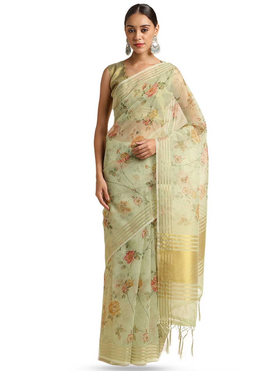 

DOI MOI Floral Printed Saree, Green