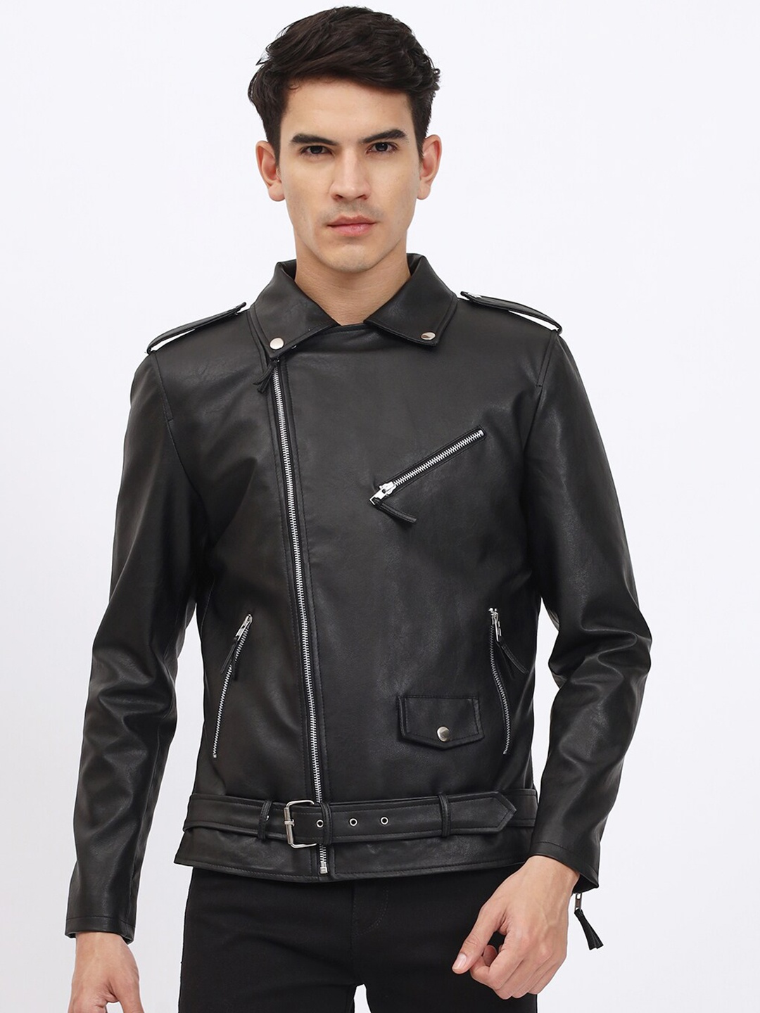 

GRIFFIN Spread Collar Lightweight Anti Odour Leather Jacket, Black