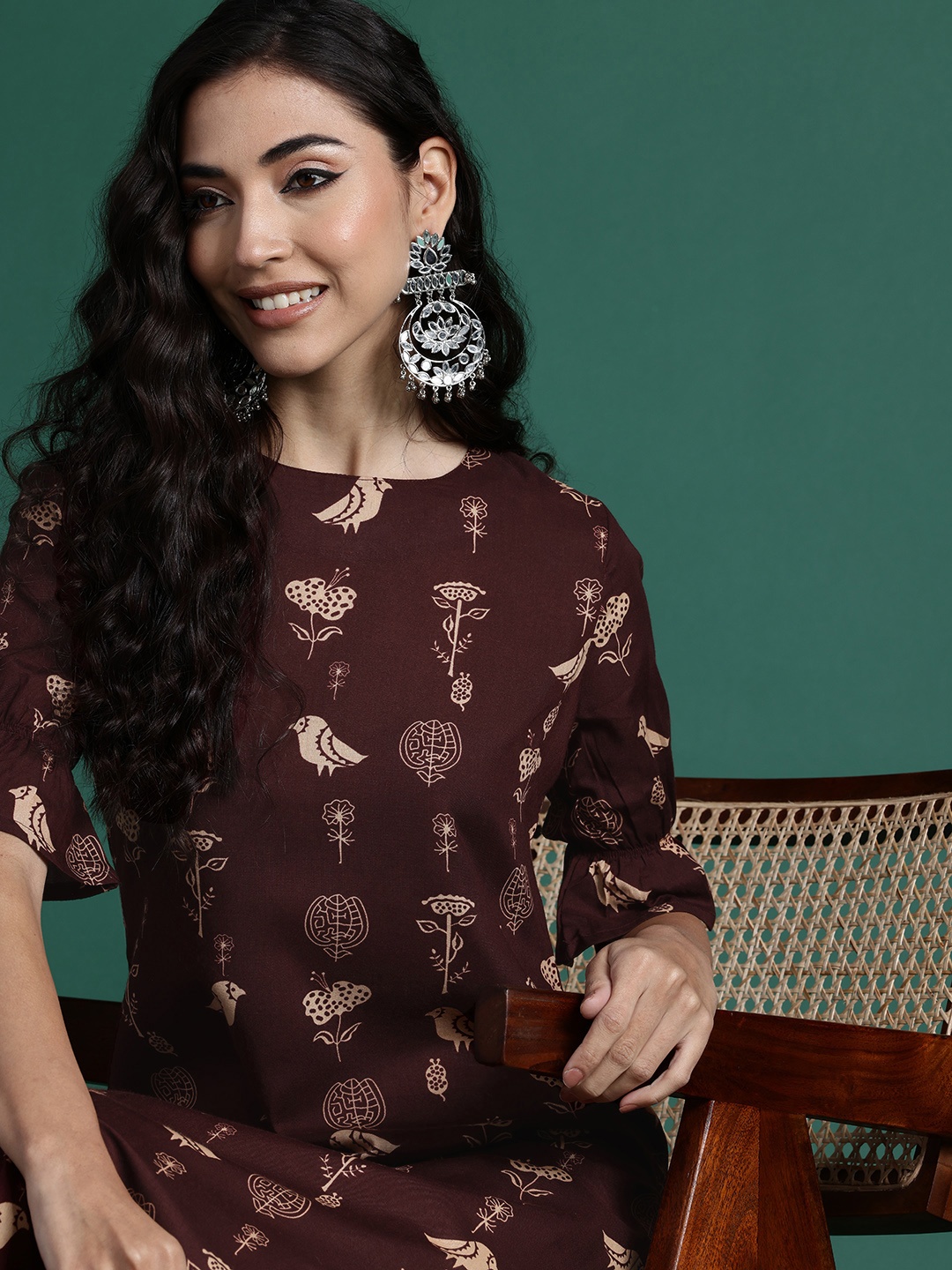 

Sangria Women Ethnic Motifs Printed Kurta, Brown