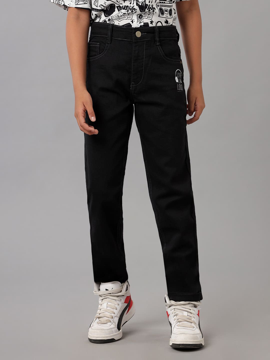 

UNDER FOURTEEN ONLY Boys Slim Fit Cotton Jeans, Black