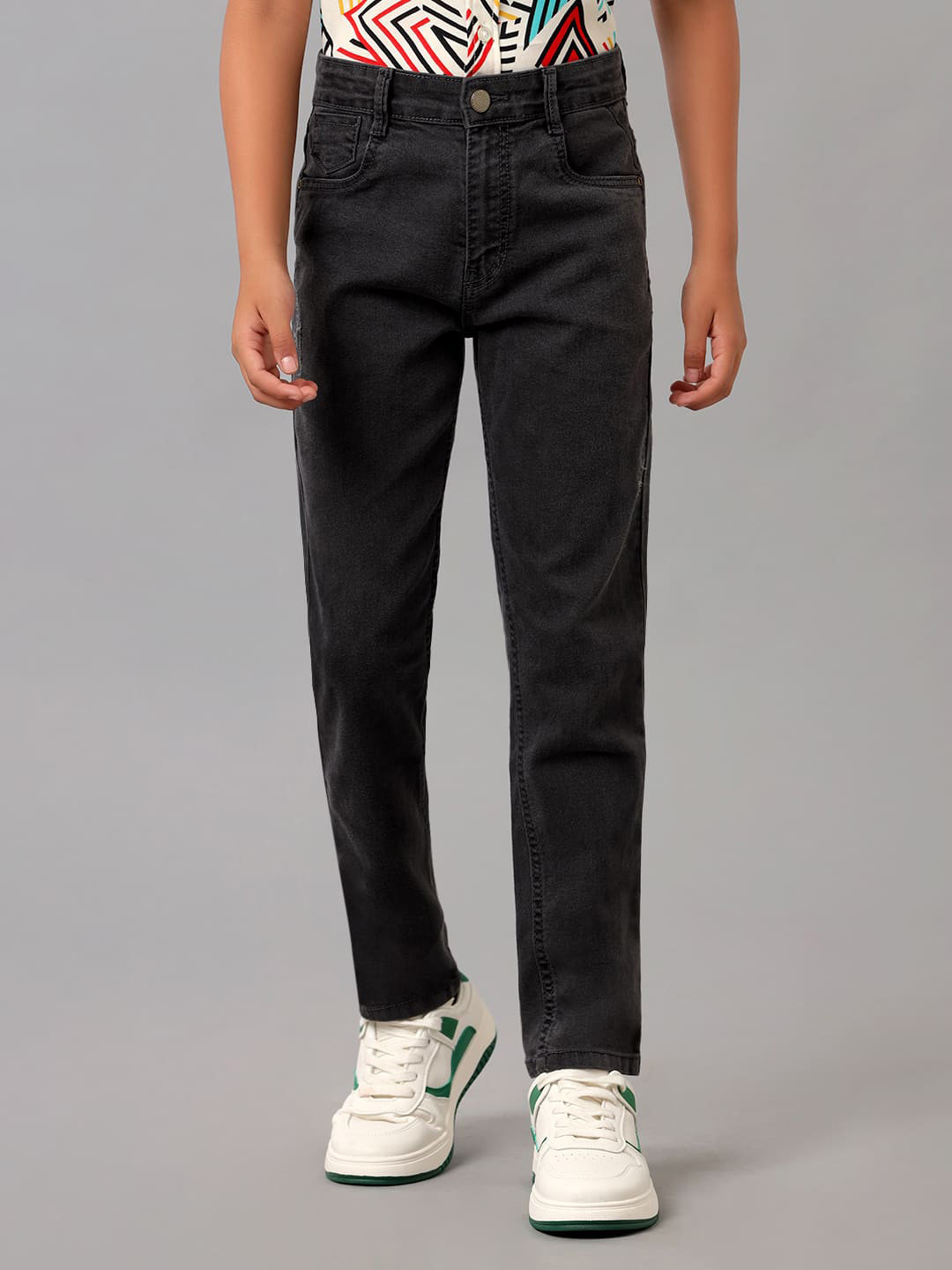 

UNDER FOURTEEN ONLY Boys Grey Slim Fit Low Distress Cotton Jeans