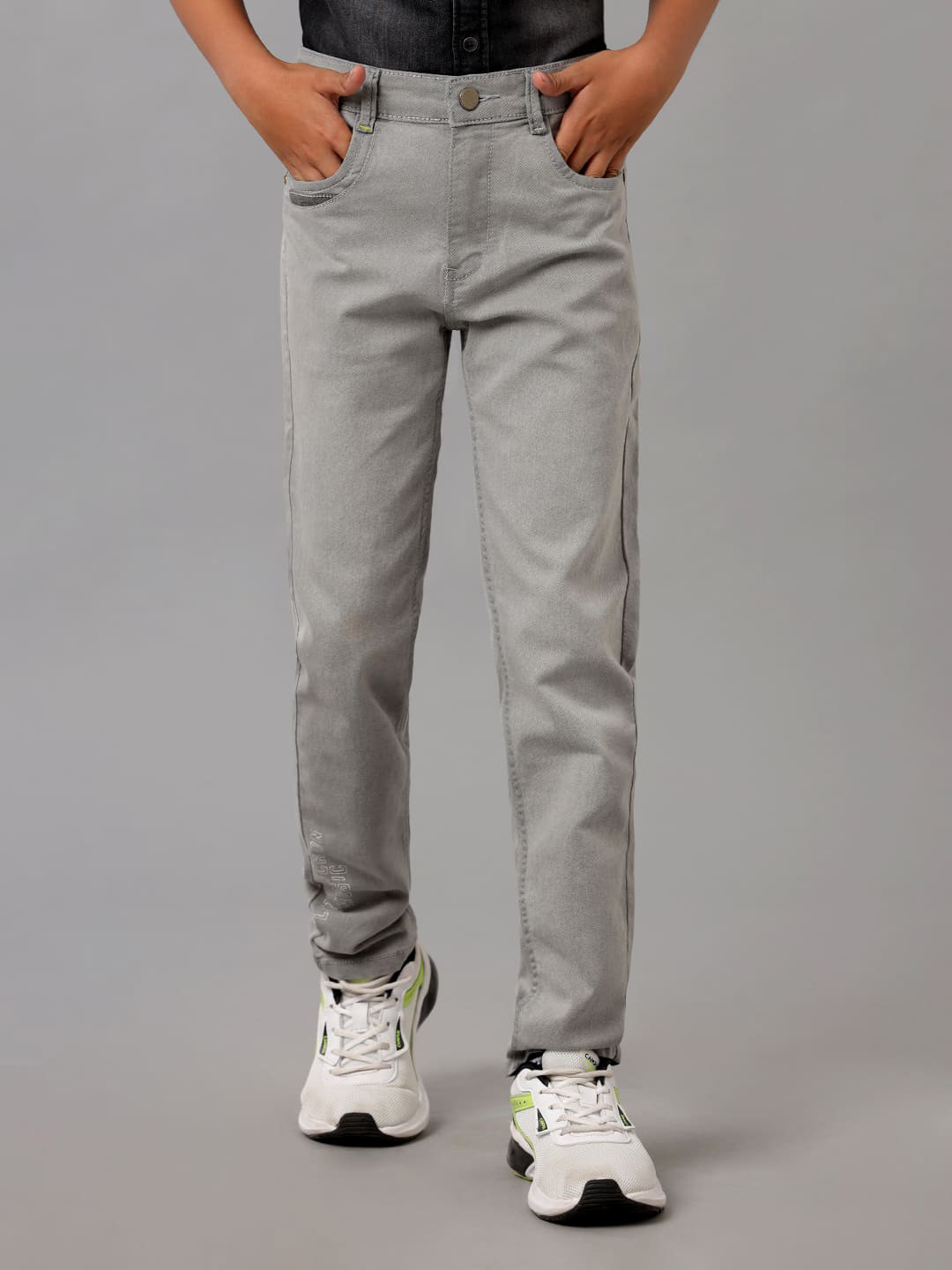 

UNDER FOURTEEN ONLY Boys Slim Fit Clean Look Cotton Jeans, Grey
