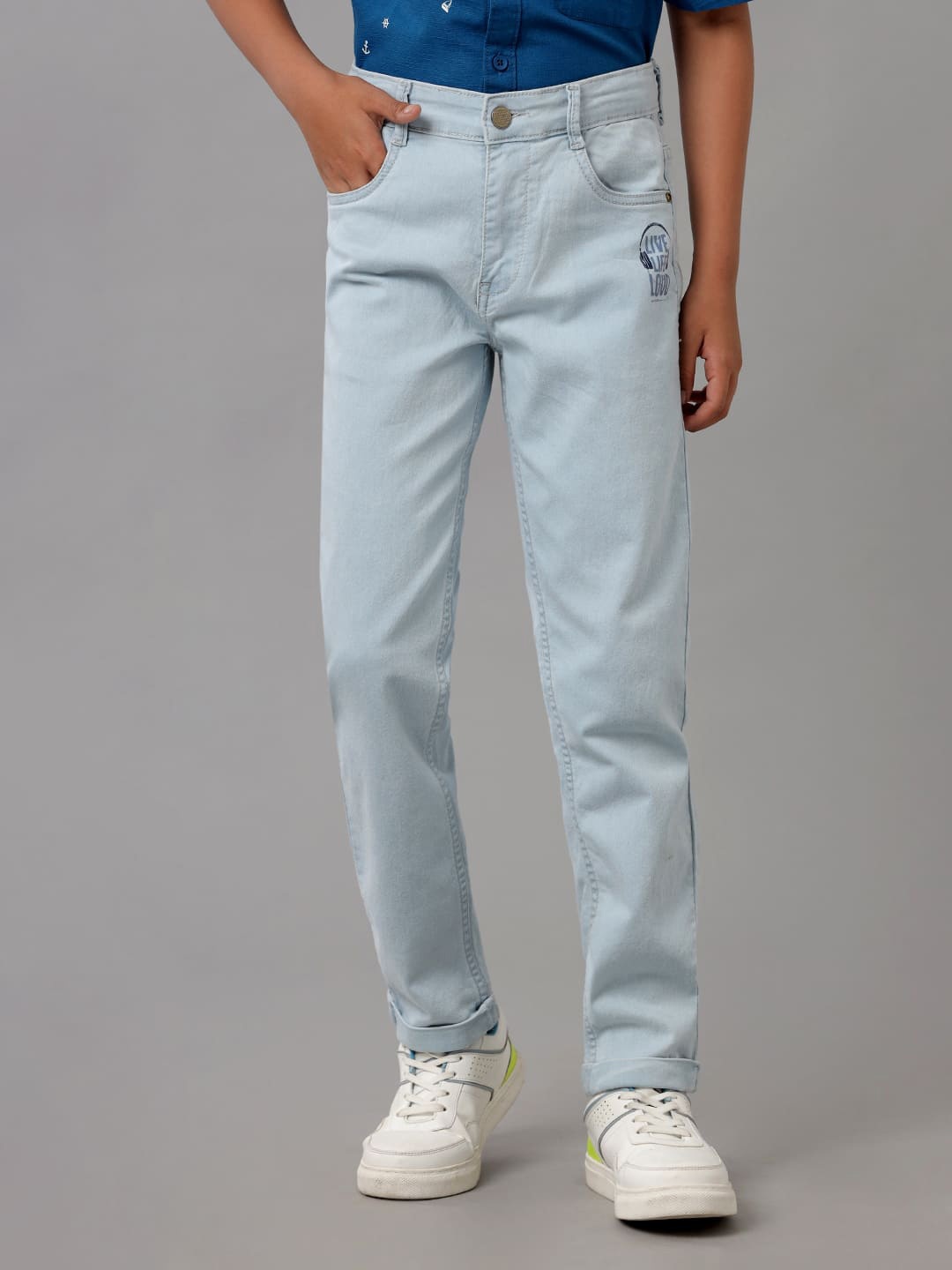 

UNDER FOURTEEN ONLY Boys Slim Fit Clean Look Cotton Jeans, Blue