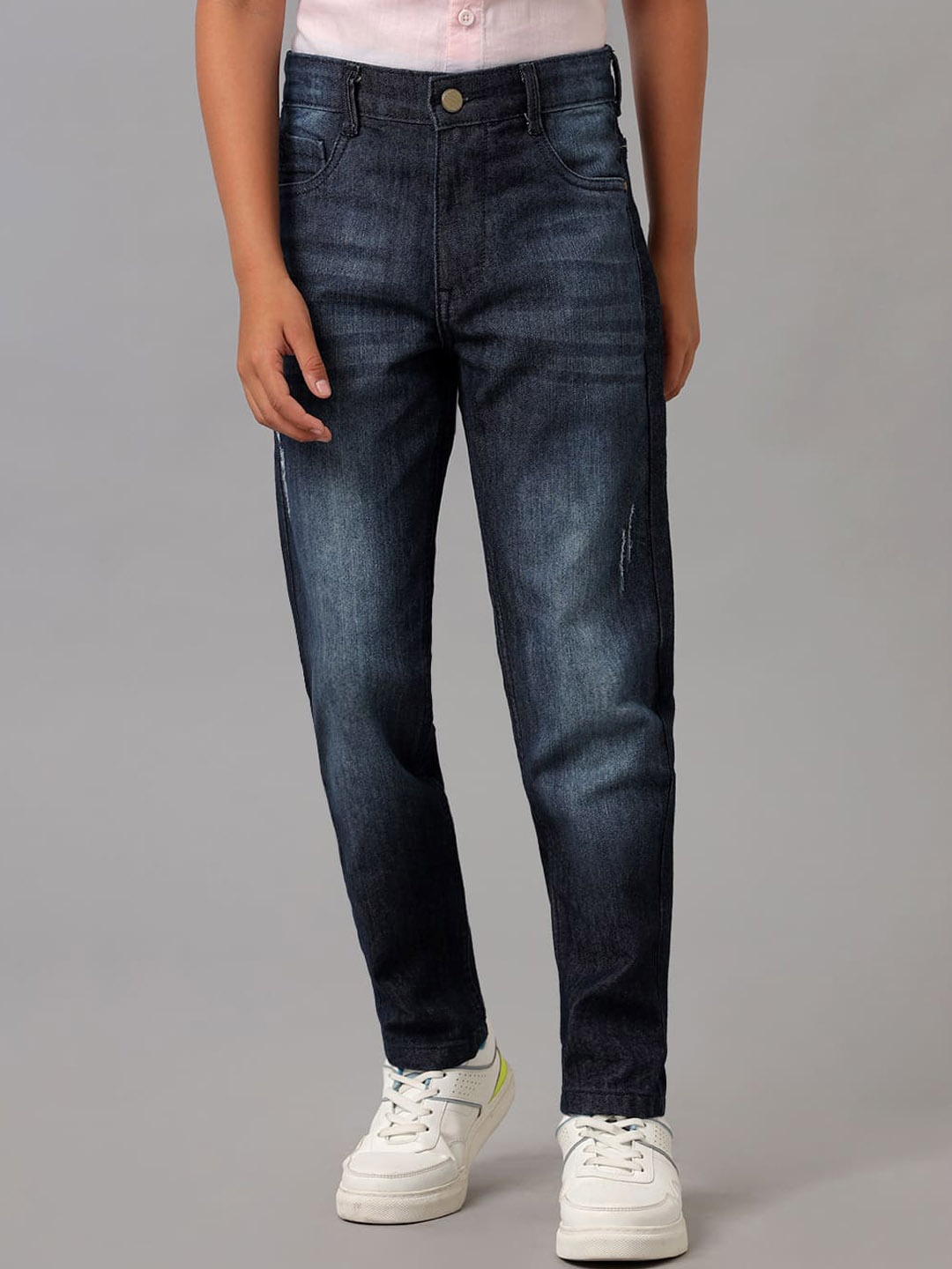 

UNDER FOURTEEN ONLY Boys Clean Look Mid Rise Slim Fit Cotton Jeans, Navy blue