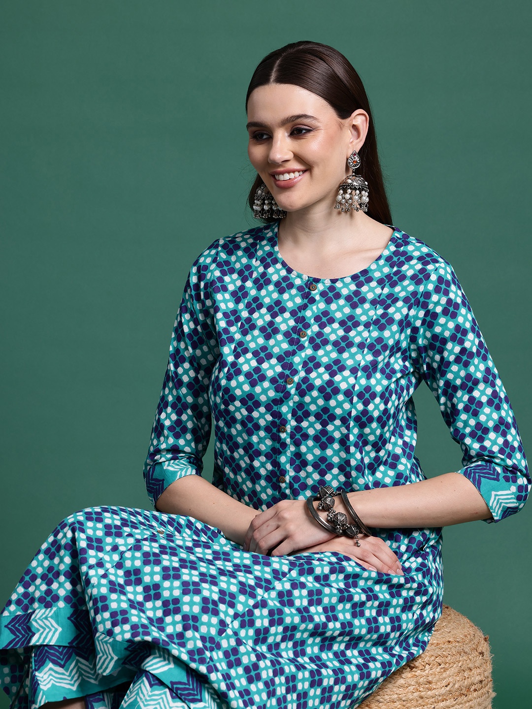 

Sangria Printed Kurta Set, Blue