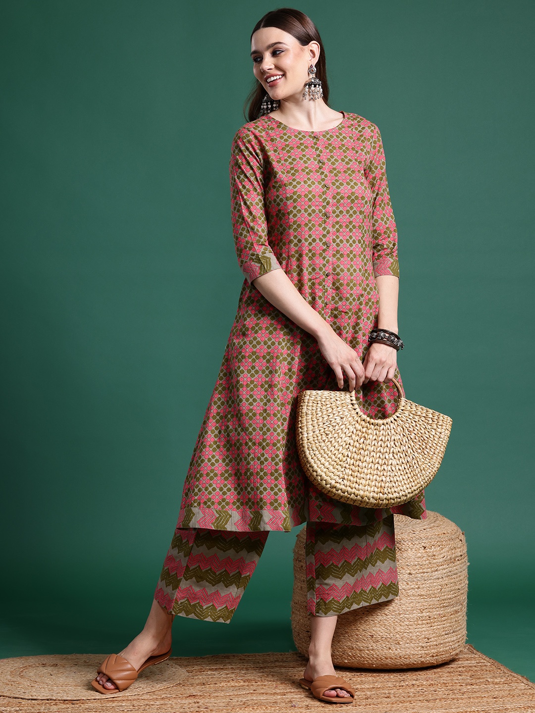 

Sangria Printed Kurta Set, Maroon