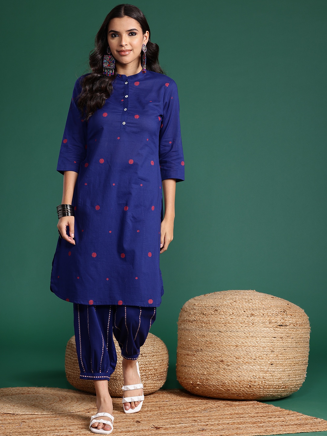 

Sangria Women Printed Pure Cotton Kurta with Salwar, Blue