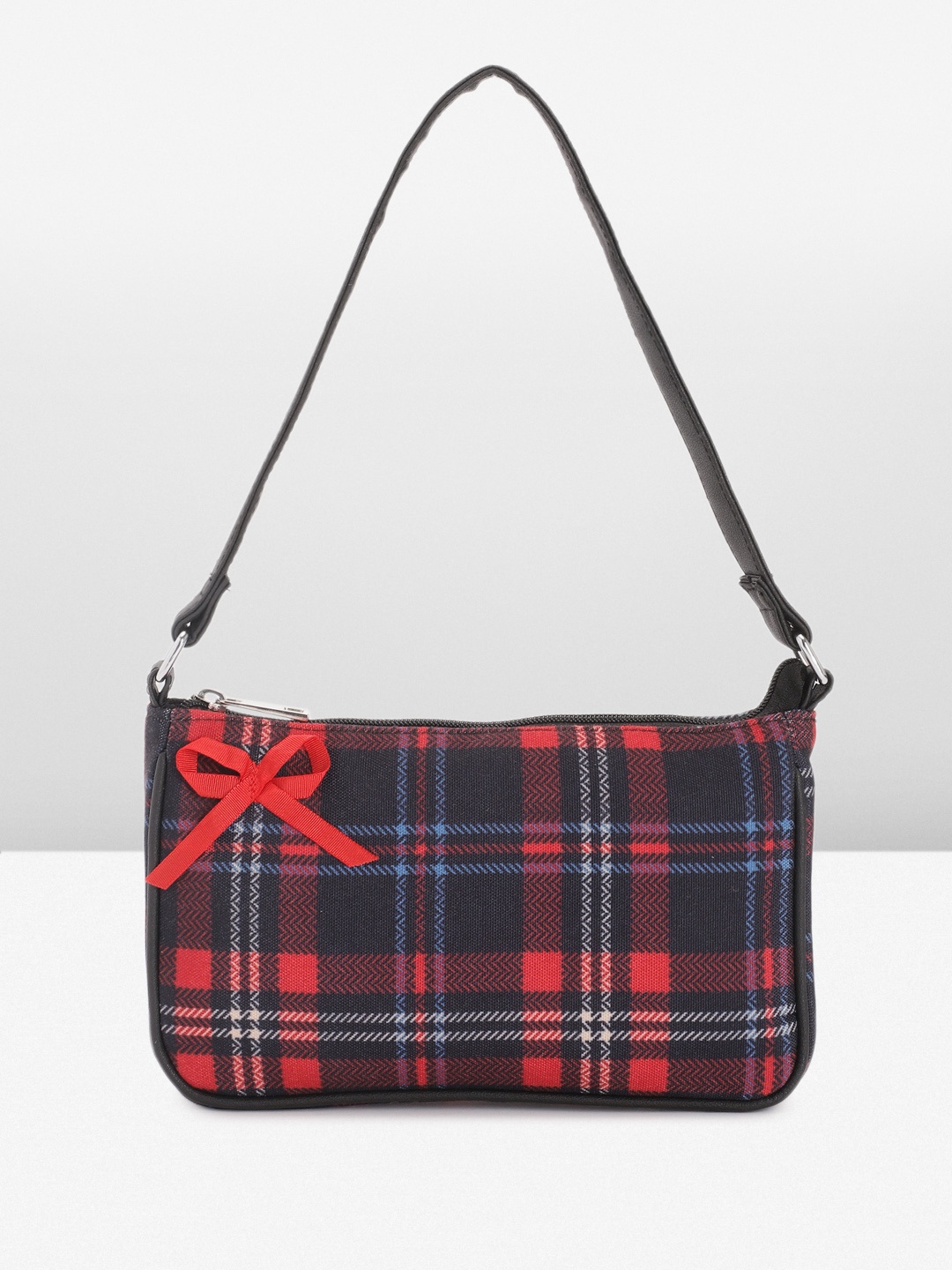 

Mast & Harbour Checked Structured Hobo Bag with Bow Detail, Red