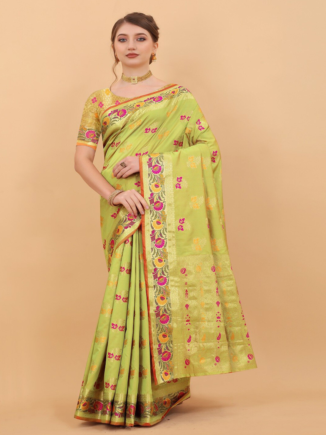

faxofab Ethnic Woven Design Zari Banarasi Saree, Green