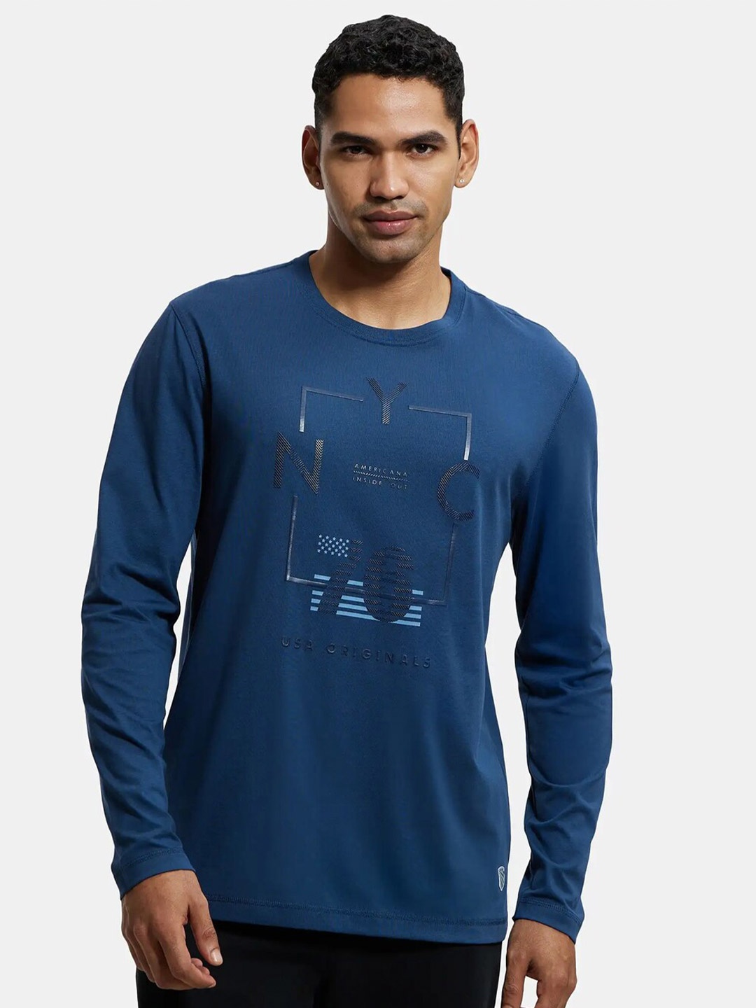 Jockey Combed Cotton Rich Graphic Round Neck Full Sleeve Tshirt-US82, Blue