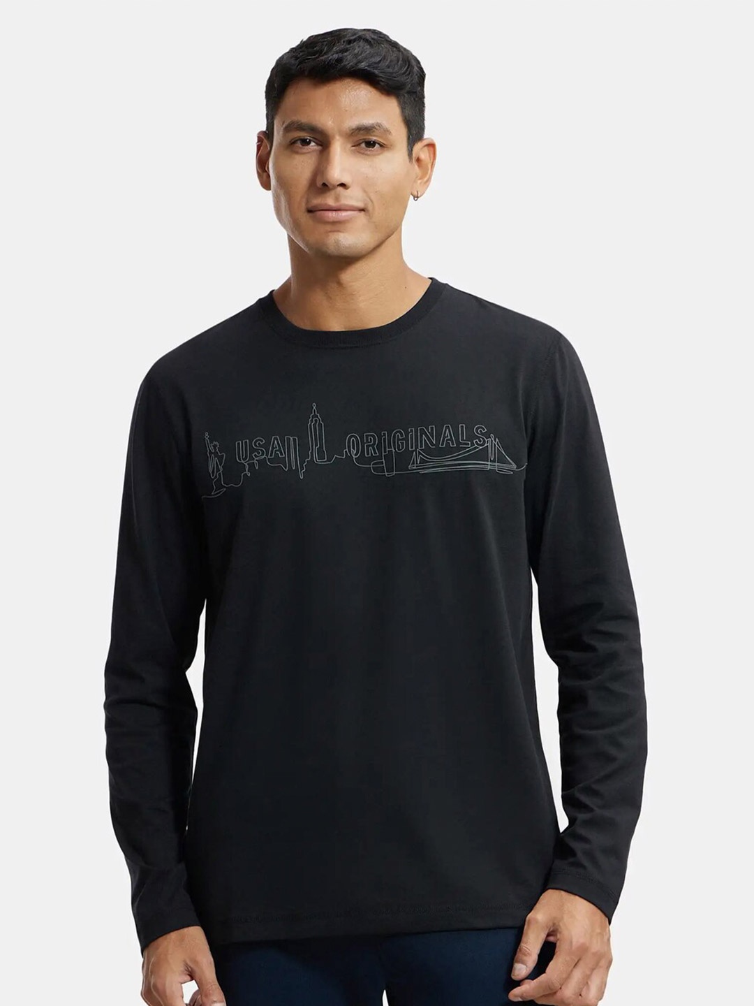 

Jockey Combed Cotton Rich Graphic Round Neck Full Sleeve Tshirt-US82, Black