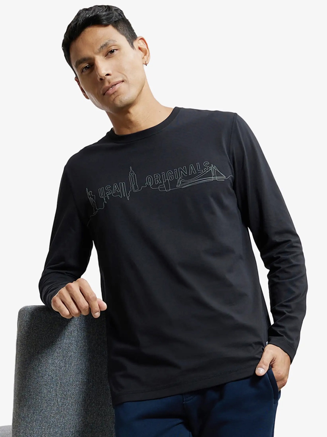 

Jockey Combed Cotton Rich Graphic Round Neck Full Sleeve Tshirt-US82, Black