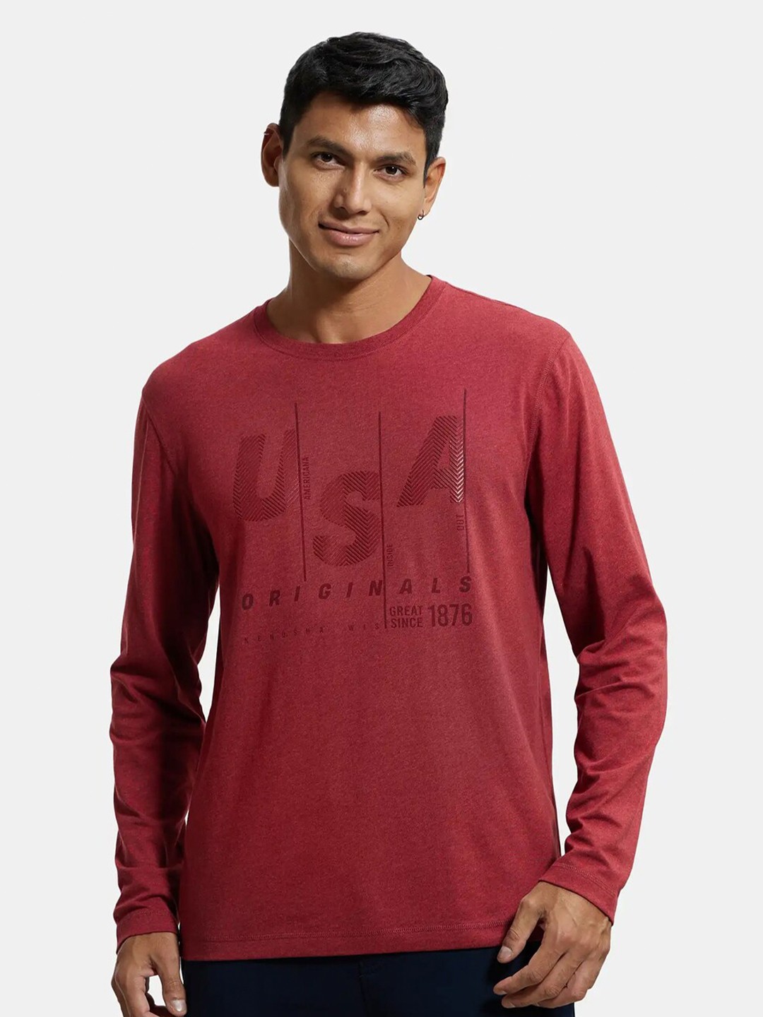 

Jockey Combed Cotton Rich Graphic Round Neck Full Sleeve Tshirt-US82, Red