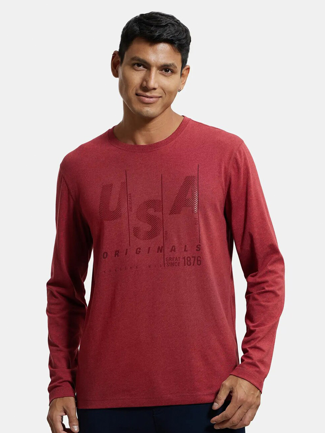 

Jockey Combed Cotton Rich Graphic Round Neck Full Sleeve Tshirt-US82, Red