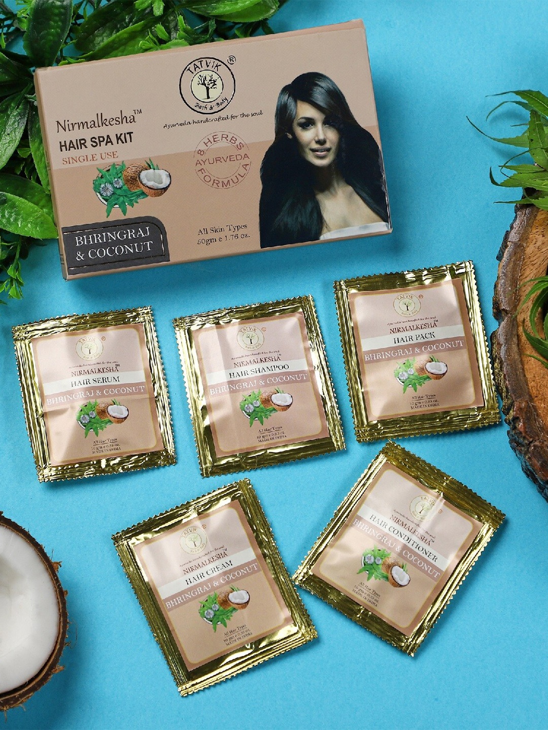 

TATVIK Nirmalkesha Hair Spa Kit with Bhringraj & Coconut - 10 g each, Beige