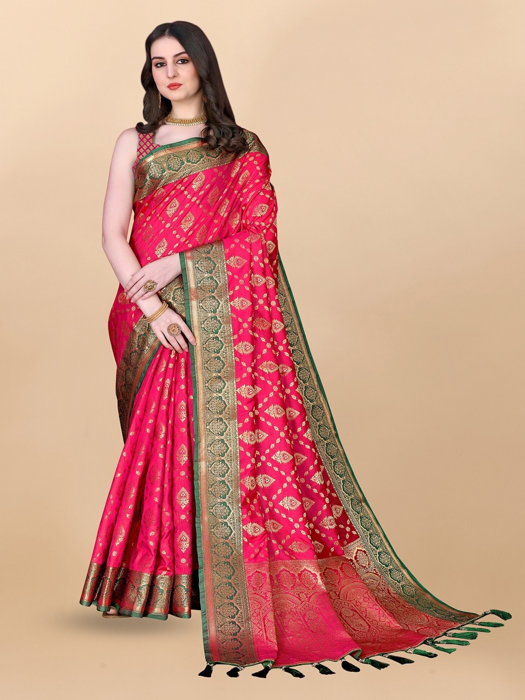 

faxofab ethnic Woven Design Zari Banarasi Saree, Pink