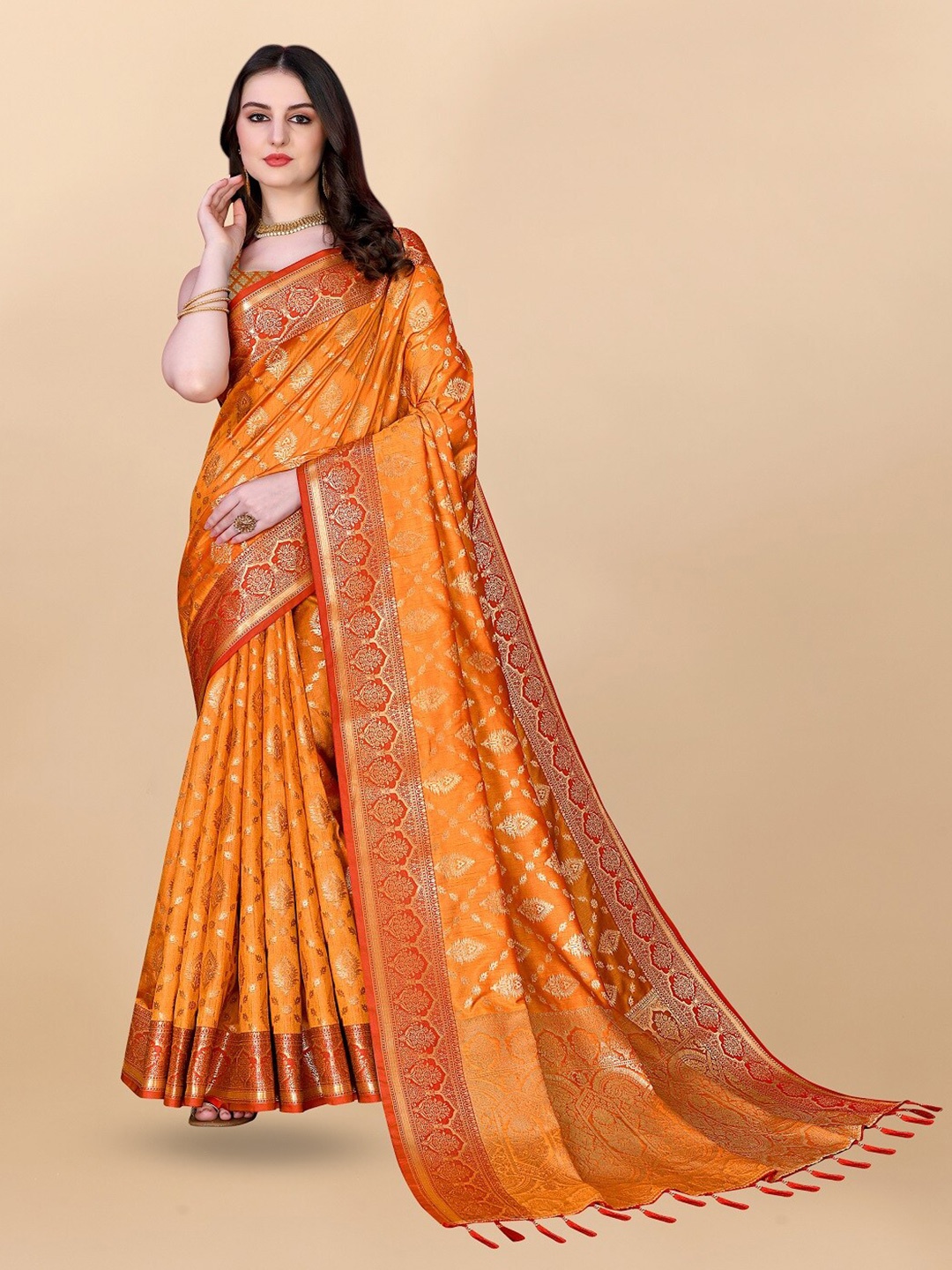 

faxofab Ethnic Woven Design Zari Banarasi Saree, Yellow