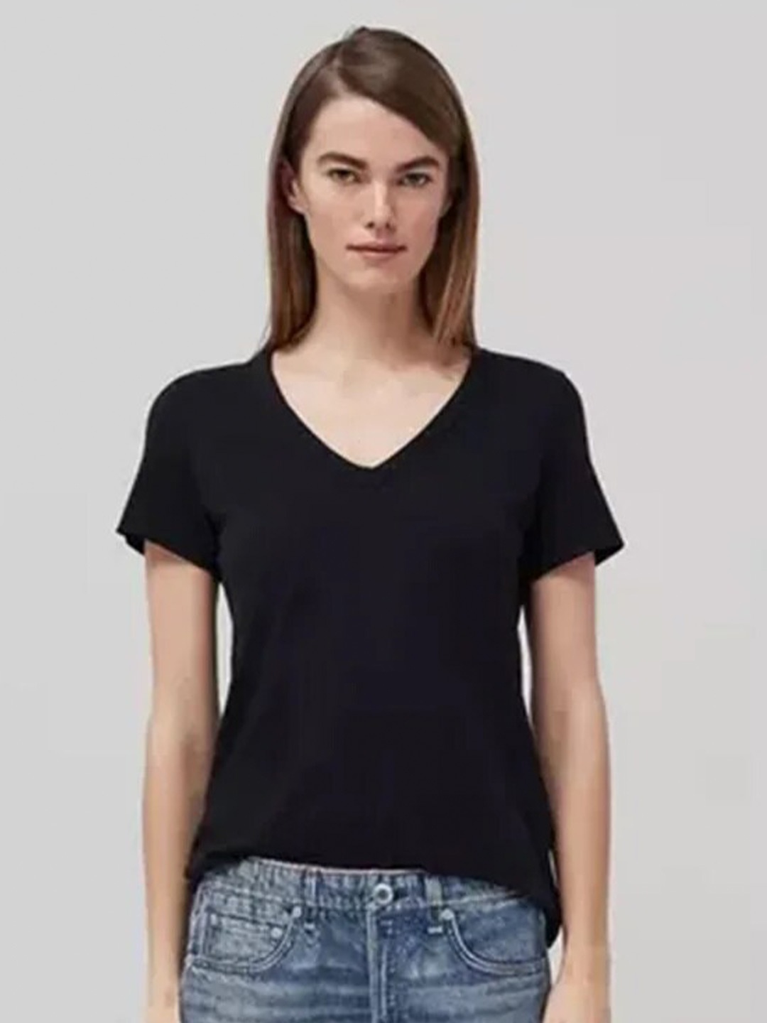 COLOR CAPITAL Pack of 5 V-Neck Short Sleeves Top, Black