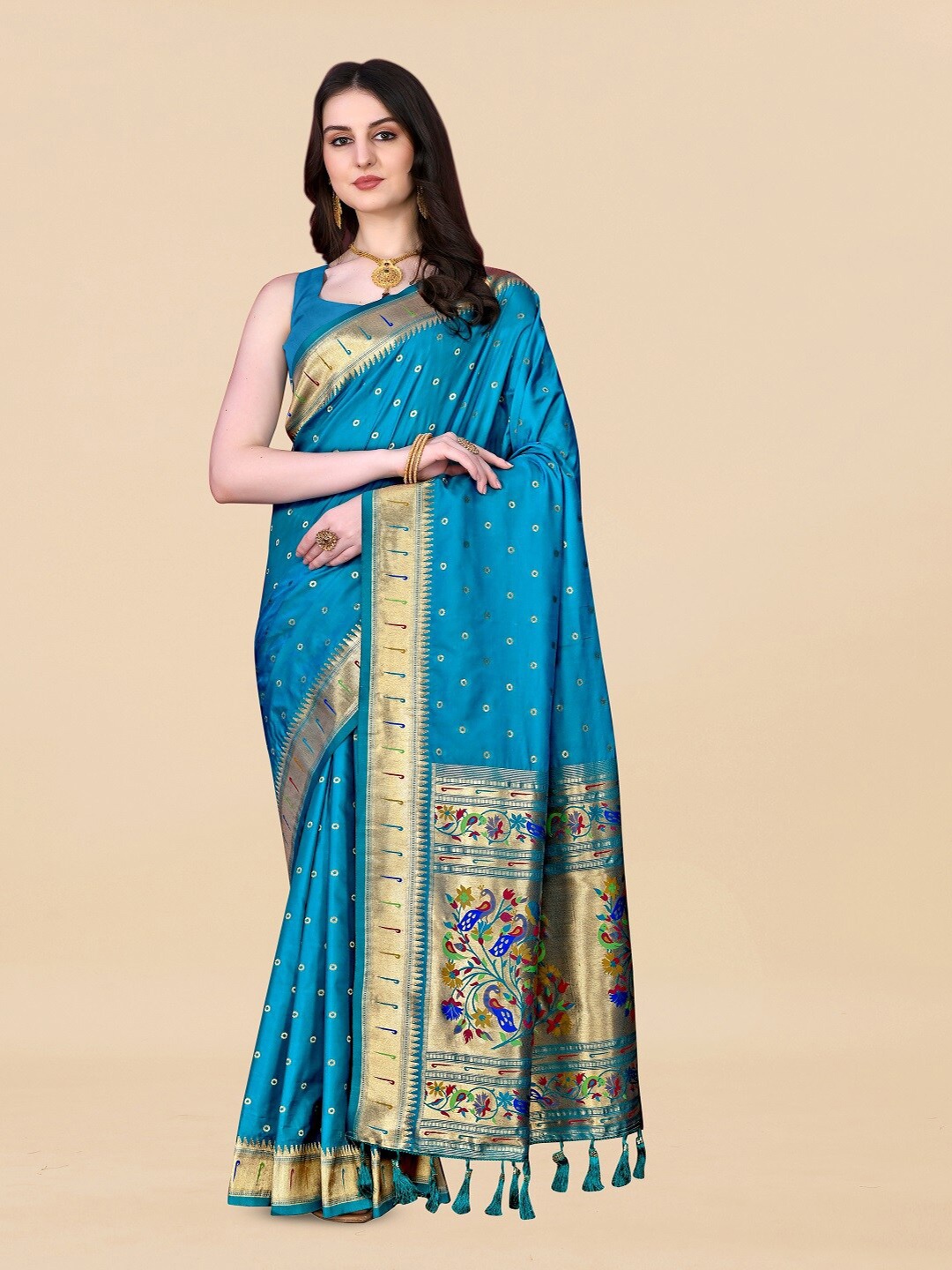 

faxofab Geometric Woven Design Zari Banarasi Saree, Blue