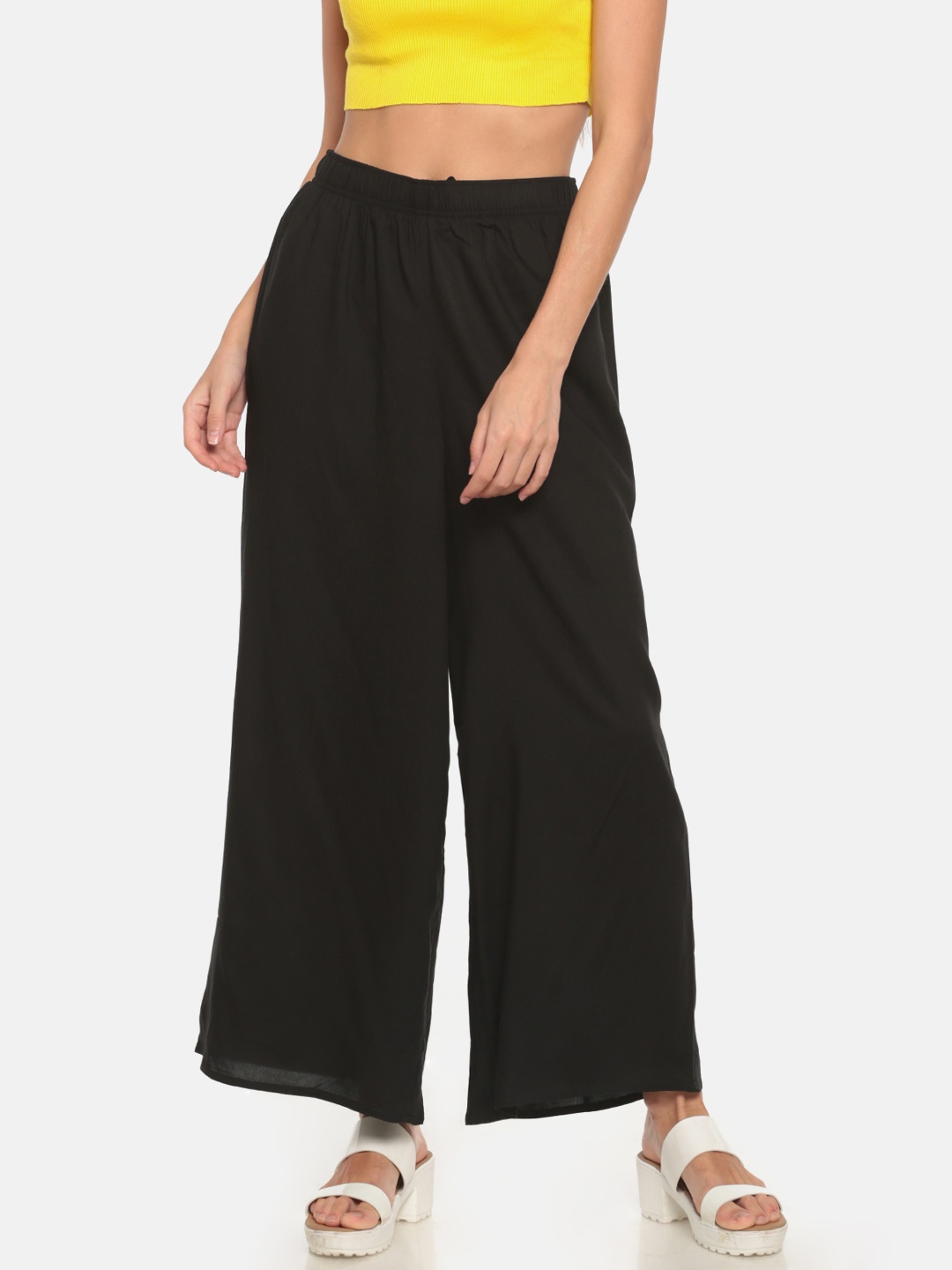 

Go Colors Women Black Flared Solid Straight Palazzos
