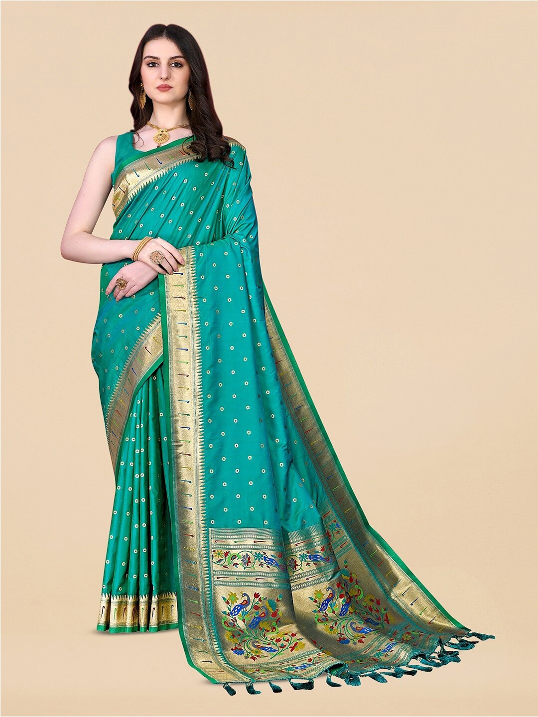 

faxofab Woven Design Zari Banarasi Saree, Teal