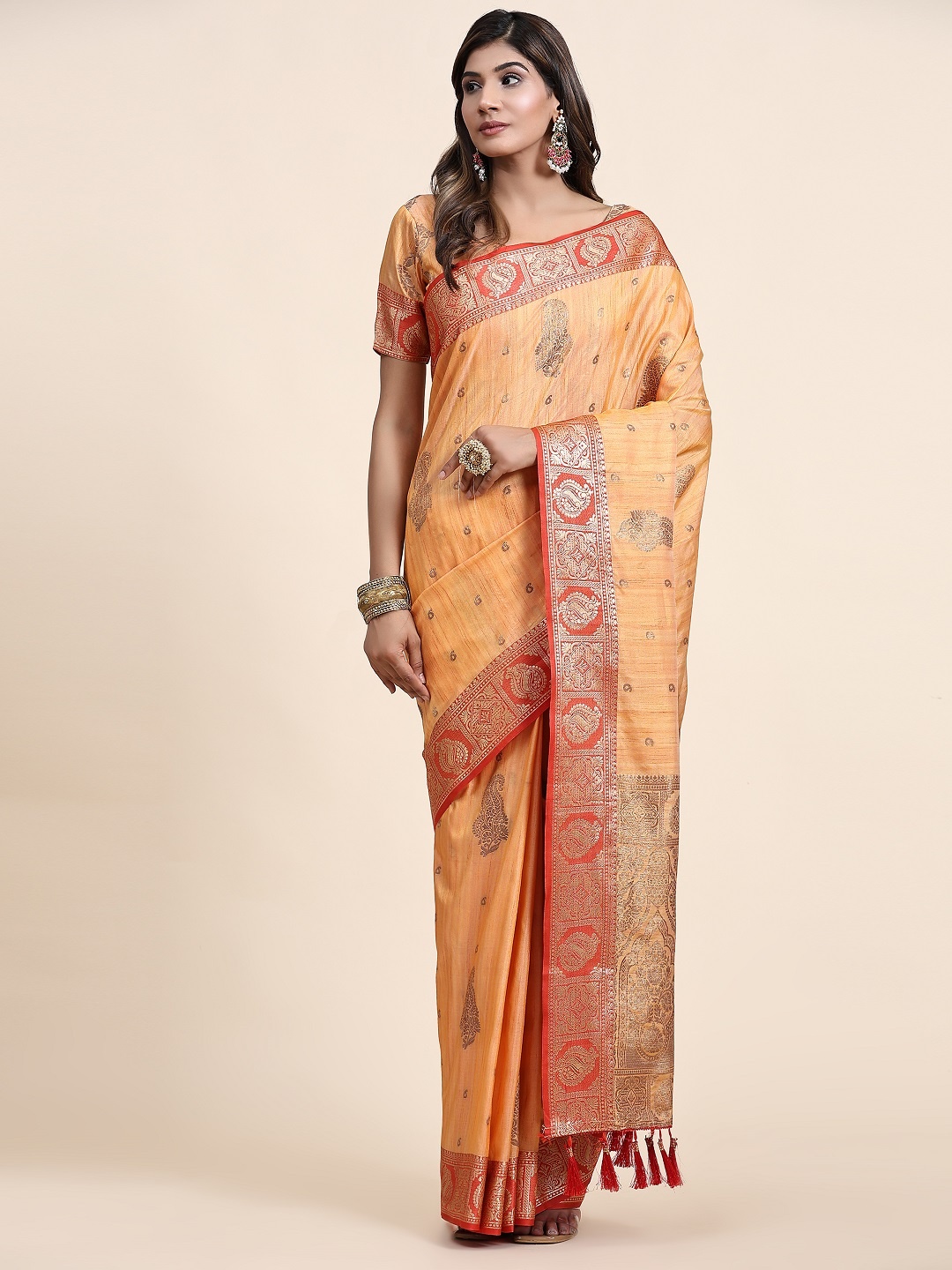 

faxofab Woven Design Zari Banarasi Saree, Yellow