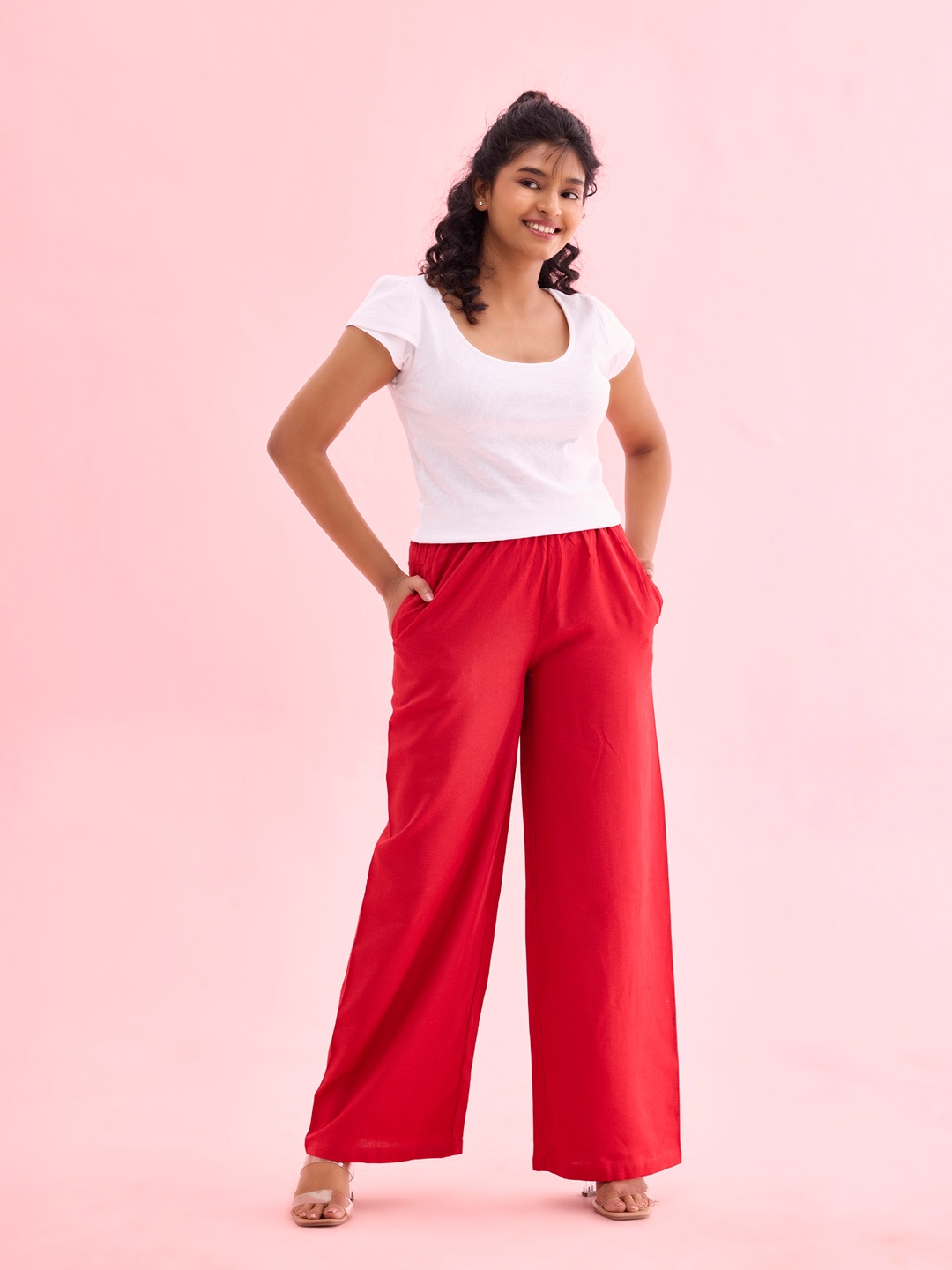 

Go Colors Women Red Solid Wide Leg Palazzos