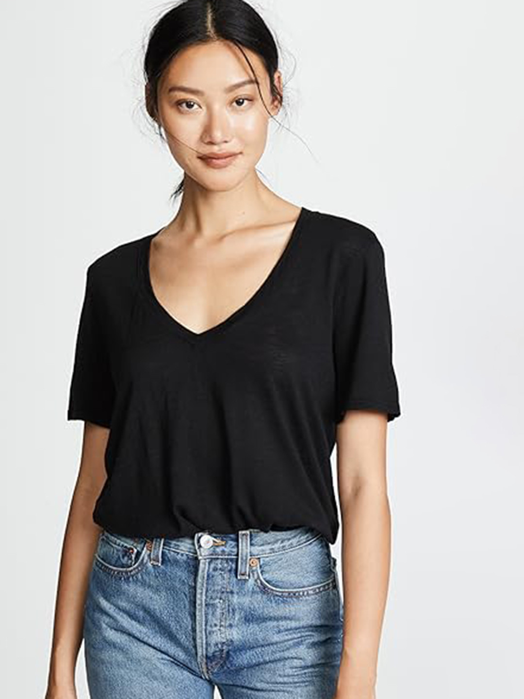 

COLOR CAPITAL Pack Of 3 V Neck Relaxed Fit Regular Tops, Black