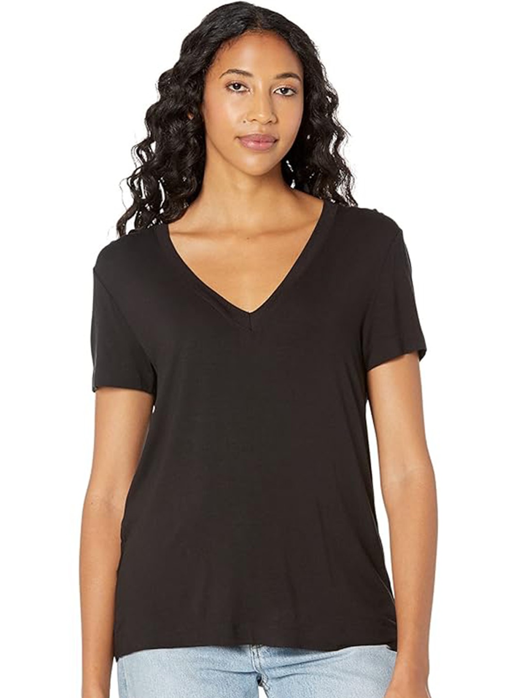 

COLOR CAPITAL Pack of 2 V-Neck Short Sleeves Opaque Casual Top, Black