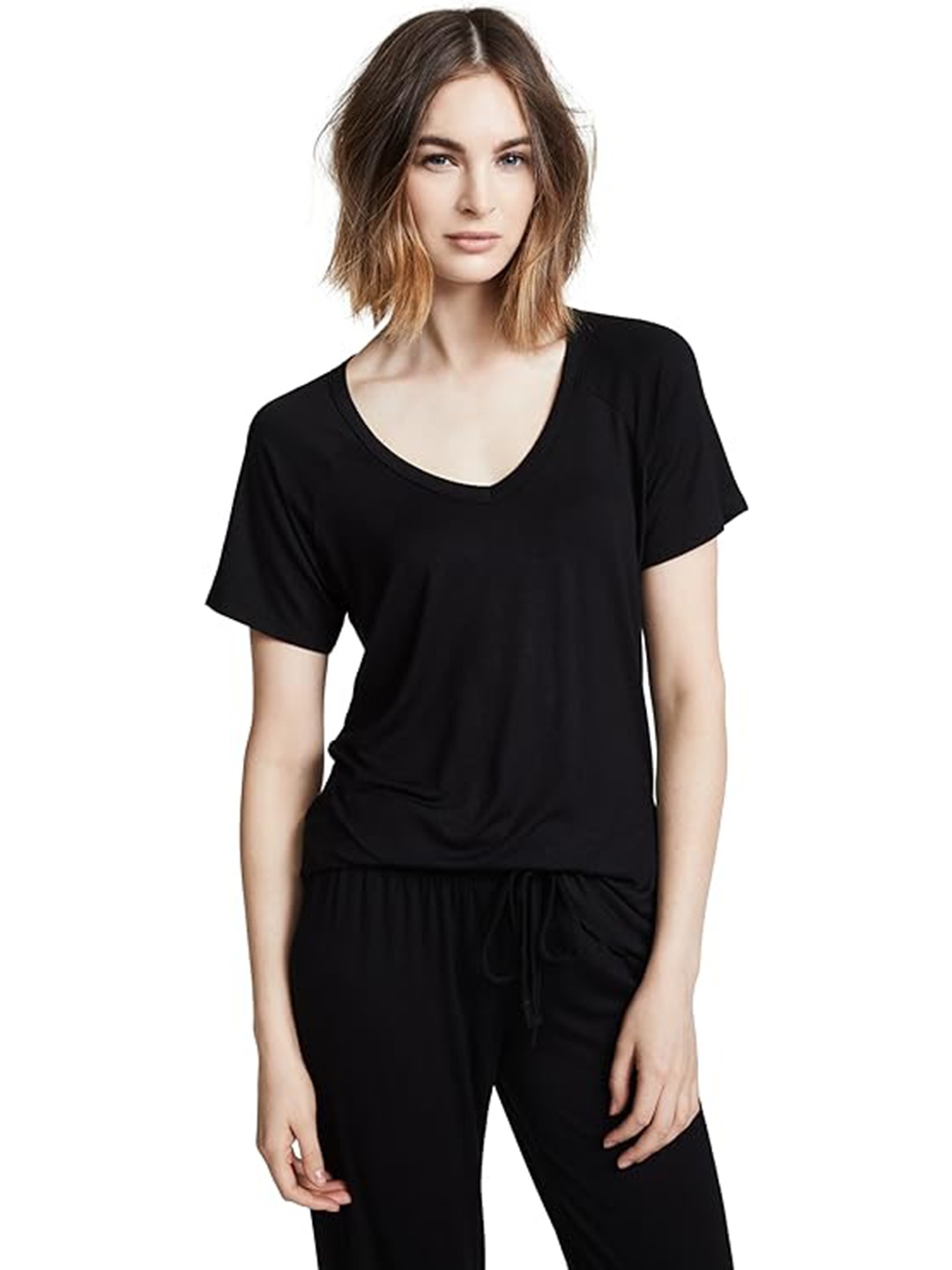 

COLOR CAPITAL V-Neck Short Sleeves Top, Black